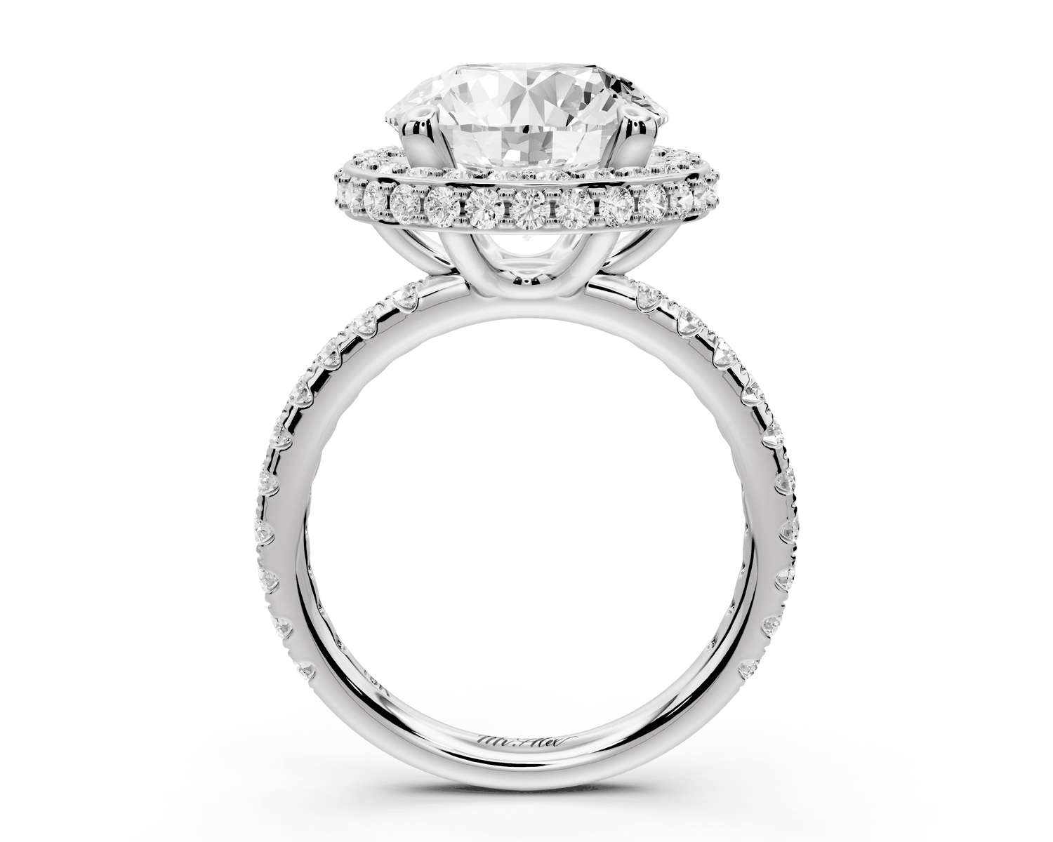 Amelie - 4ct 18k white gold round Diamond with Rollover Halo and Pavé Engagment Ring - Mr. Alex Jewelry