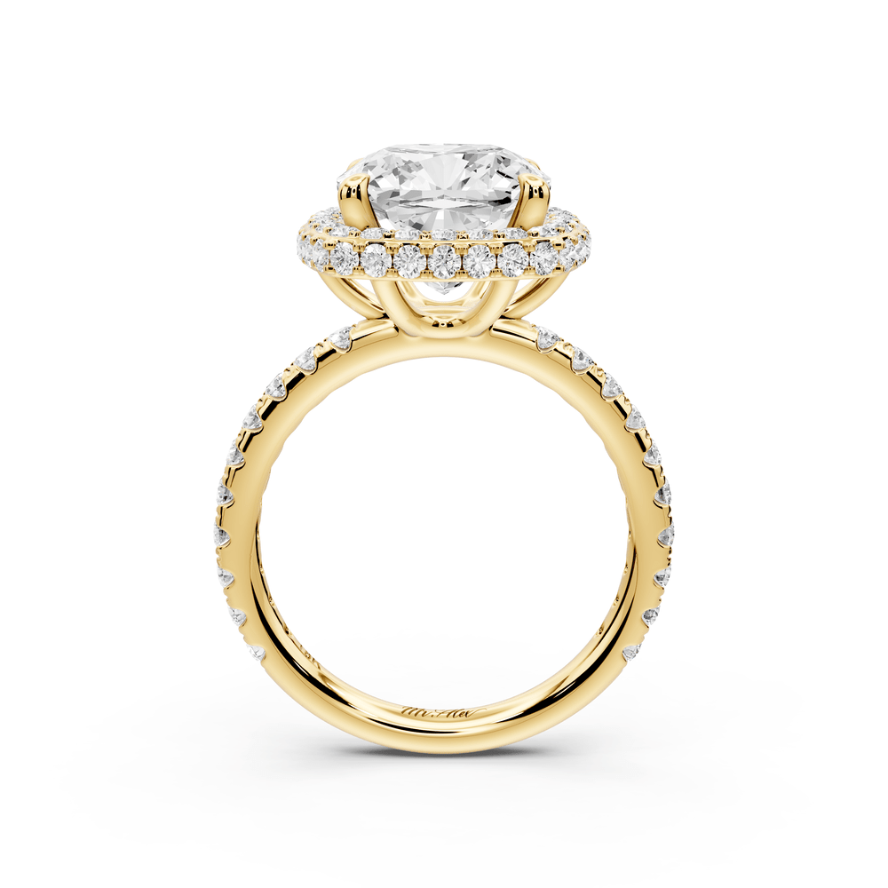 Amelie - 4ct 18k yellow gold cushion Diamond with Rollover Halo and Pavé engagement Ring - Mr. Alex Jewelry