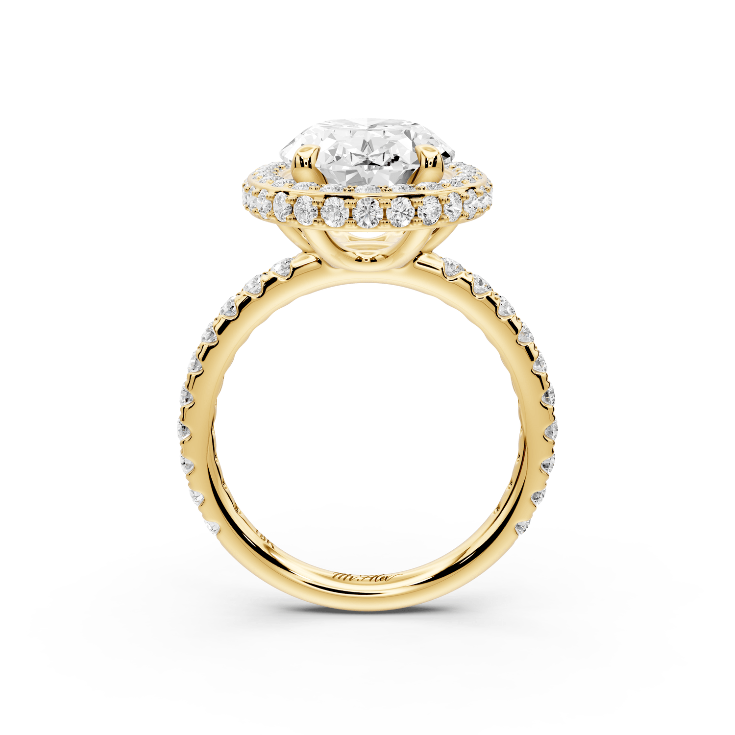 Amelie - 4ct 18k yellow gold oval Diamond with Rollover Halo and Pavé Engagement Ring - Mr. Alex Jewelry