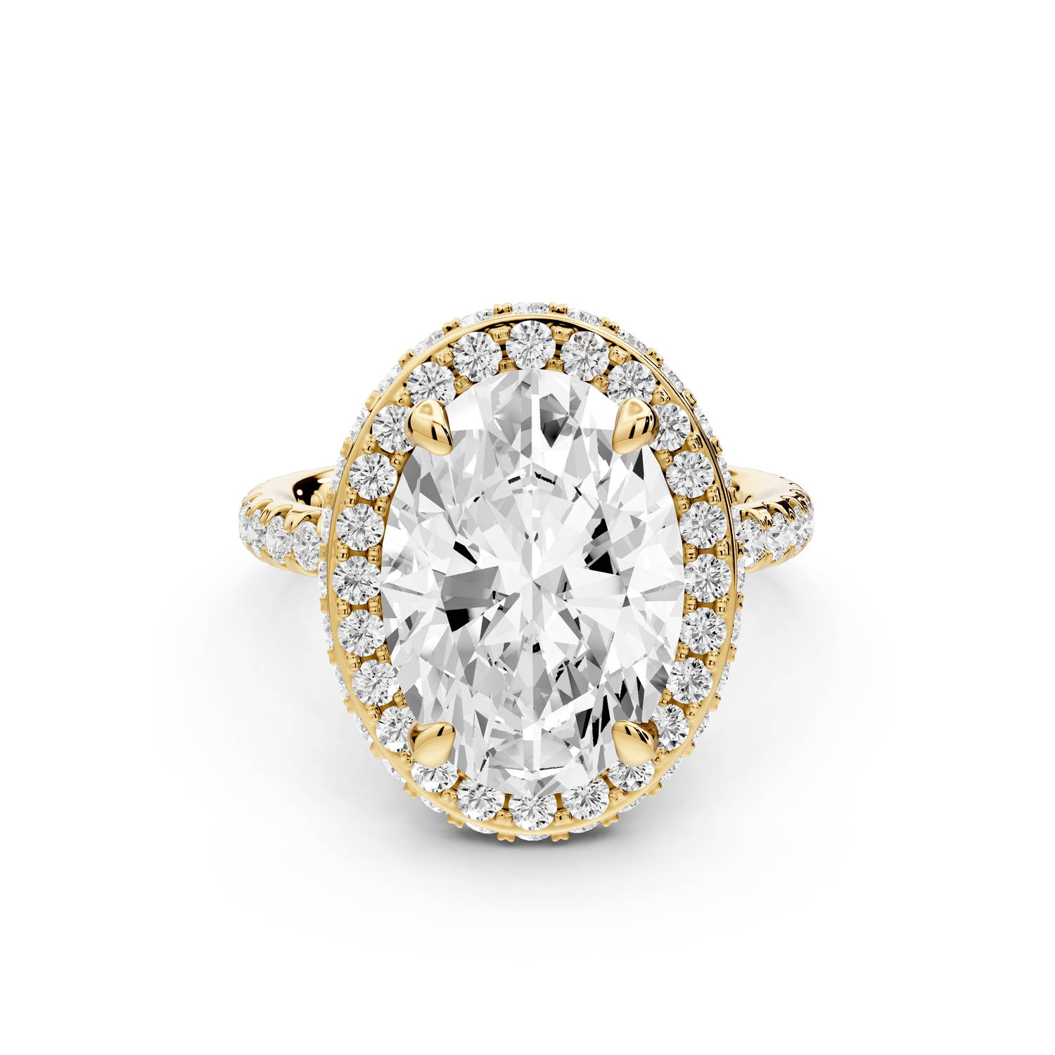 Amelie - 4ct 18k yellow gold oval Diamond with Rollover Halo and Pavé Engagement Ring - Mr. Alex Jewelry