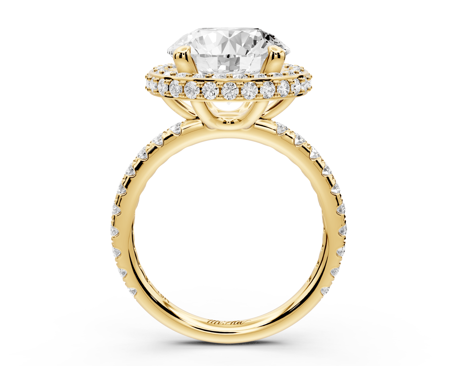 Amelie - 4ct 18k yellow gold round Diamond with Rollover Halo and Pavé Engagment Ring - Mr. Alex Jewelry