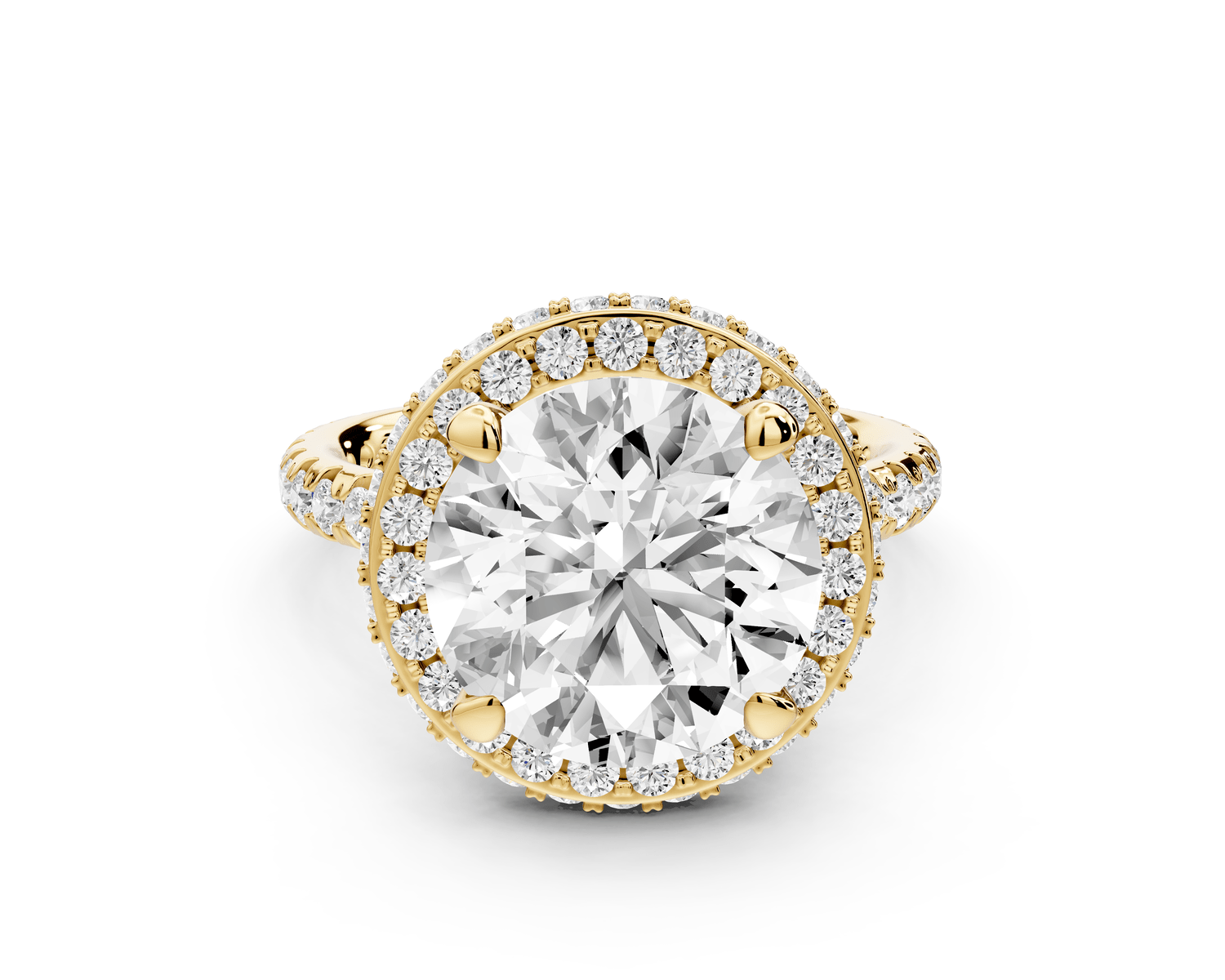 Amelie - 4ct 18k yellow gold round Diamond with Rollover Halo and Pavé Engagment Ring - Mr. Alex Jewelry