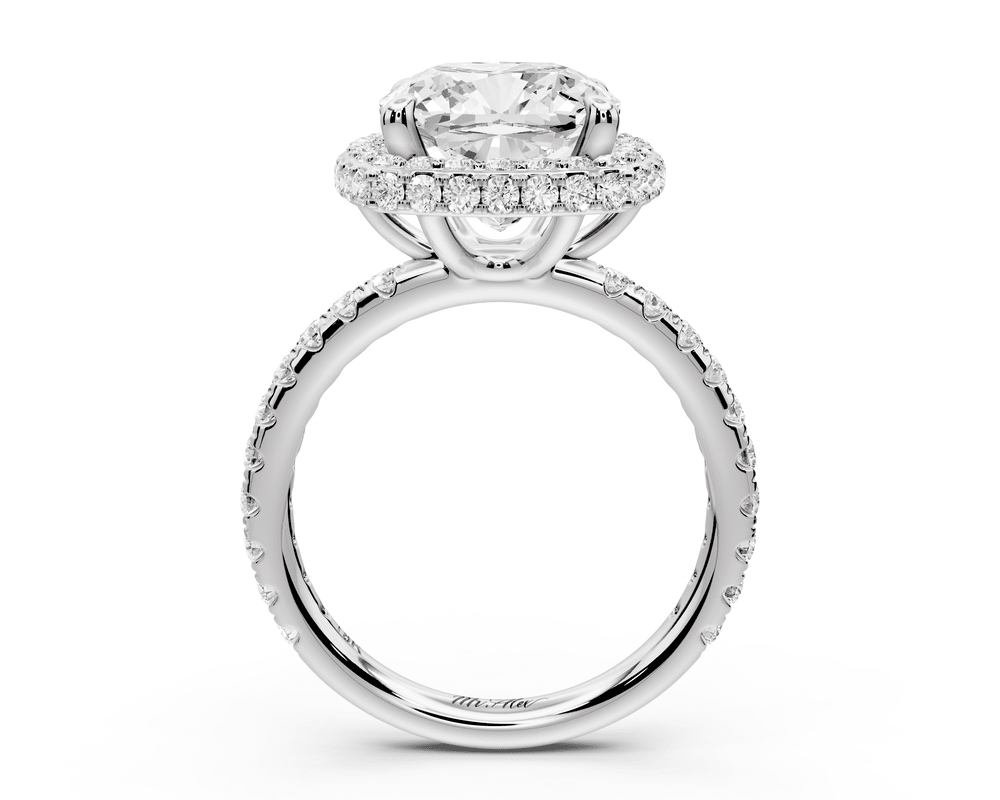Amelie - 4ct platinum cushion Diamond with Rollover Halo and Pavé engagement Ring - Mr. Alex Jewelry