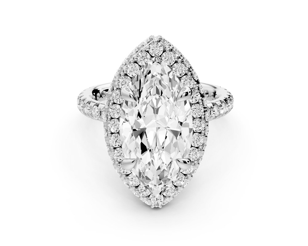 Amelie - 4ct platinum marquise Diamond with Rollover Halo and Pavé engagement Ring - Mr. Alex Jewelry