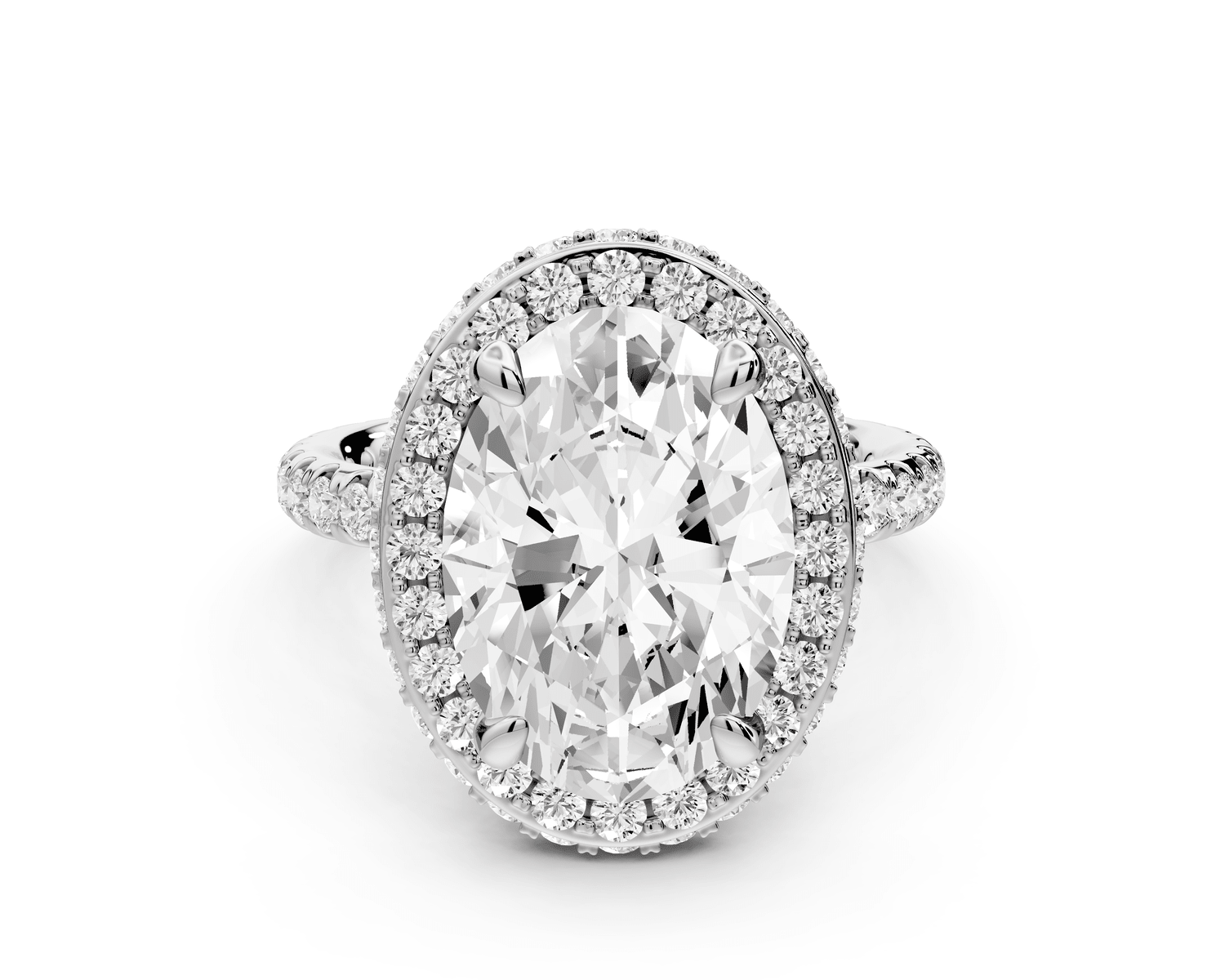 Amelie - 4ct platinum oval Diamond with Rollover Halo and Pavé Engagement Ring - Mr. Alex Jewelry