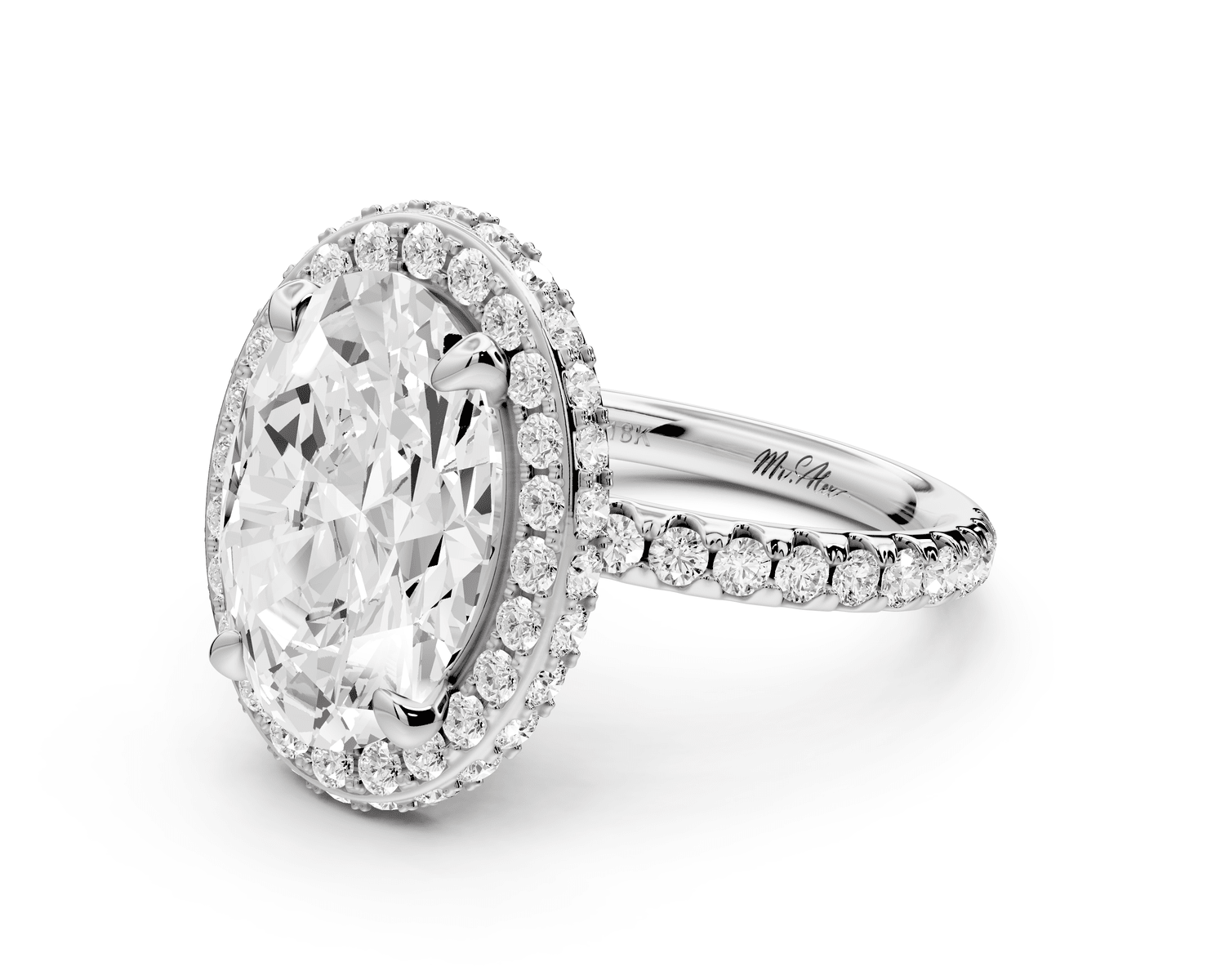 Amelie - 4ct platinum oval Diamond with Rollover Halo and Pavé Engagement Ring - Mr. Alex Jewelry