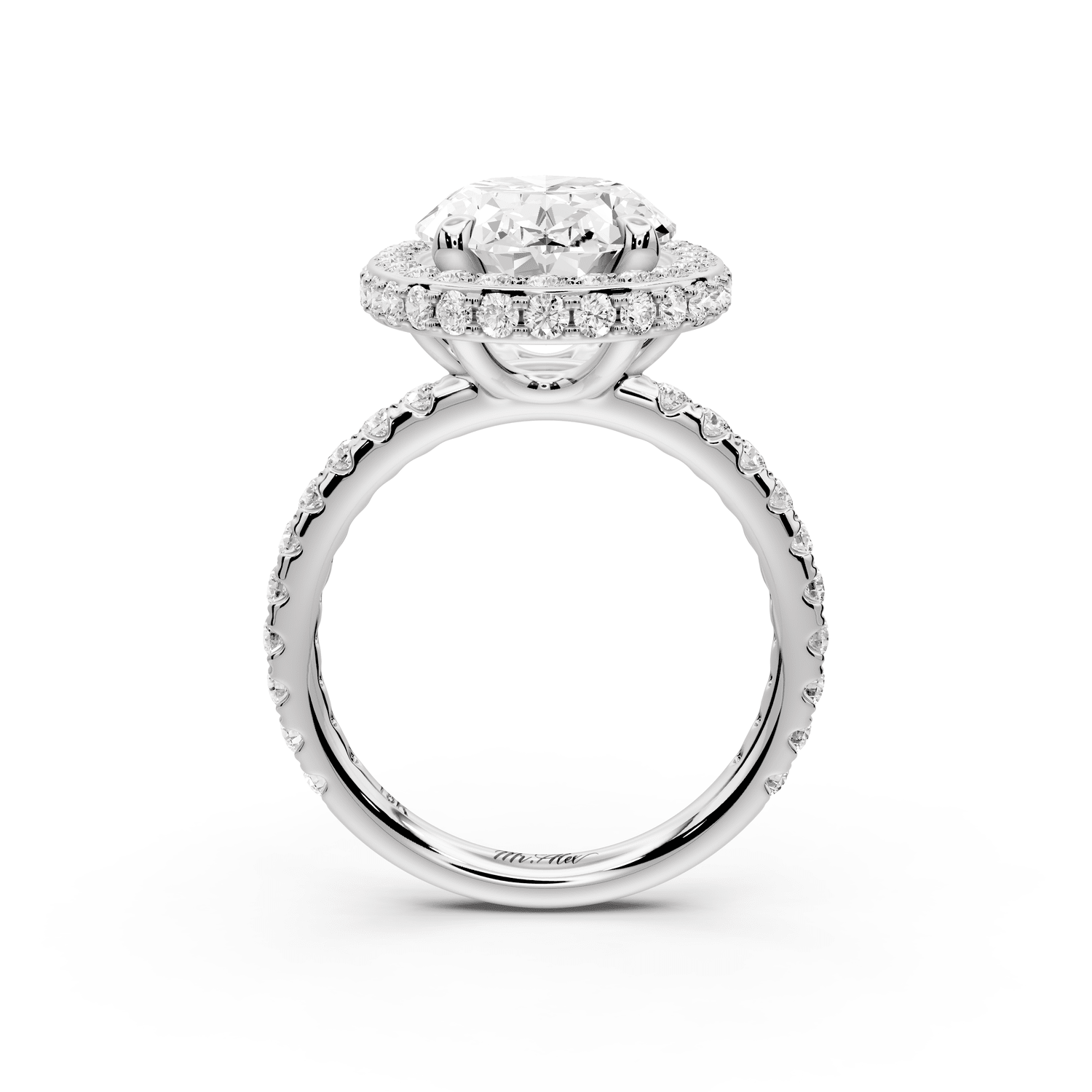 Amelie - 4ct platinum oval Diamond with Rollover Halo and Pavé Engagement Ring - Mr. Alex Jewelry