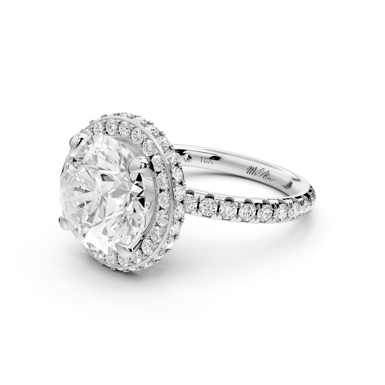 Amelie - 4ct platinum round Diamond with Rollover Halo and Pavé Engagment Ring - Mr. Alex Jewelry