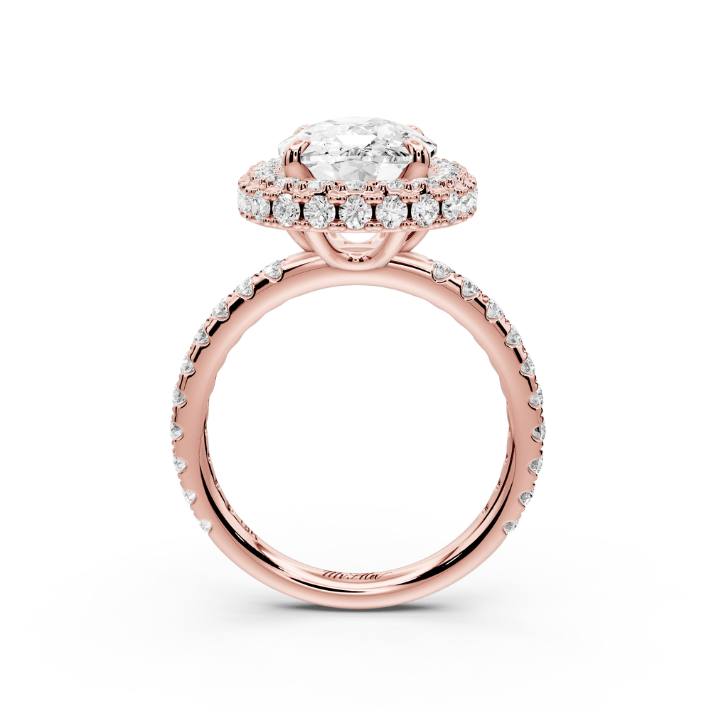 Amelie - 5ct 14k rose gold ecushion Diamond with Rollover Halo and Pavé engagement Ring - Mr. Alex Jewelry