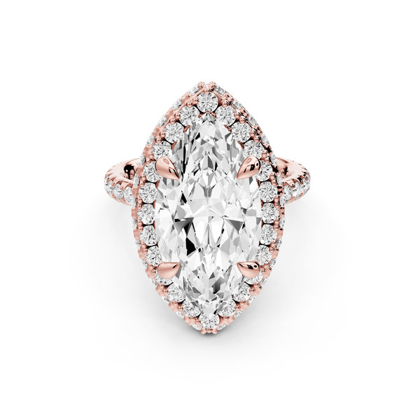 Amelie - 5ct 14k rose gold marquise Diamond with Rollover Halo and Pavé engagement Ring - Mr. Alex Jewelry