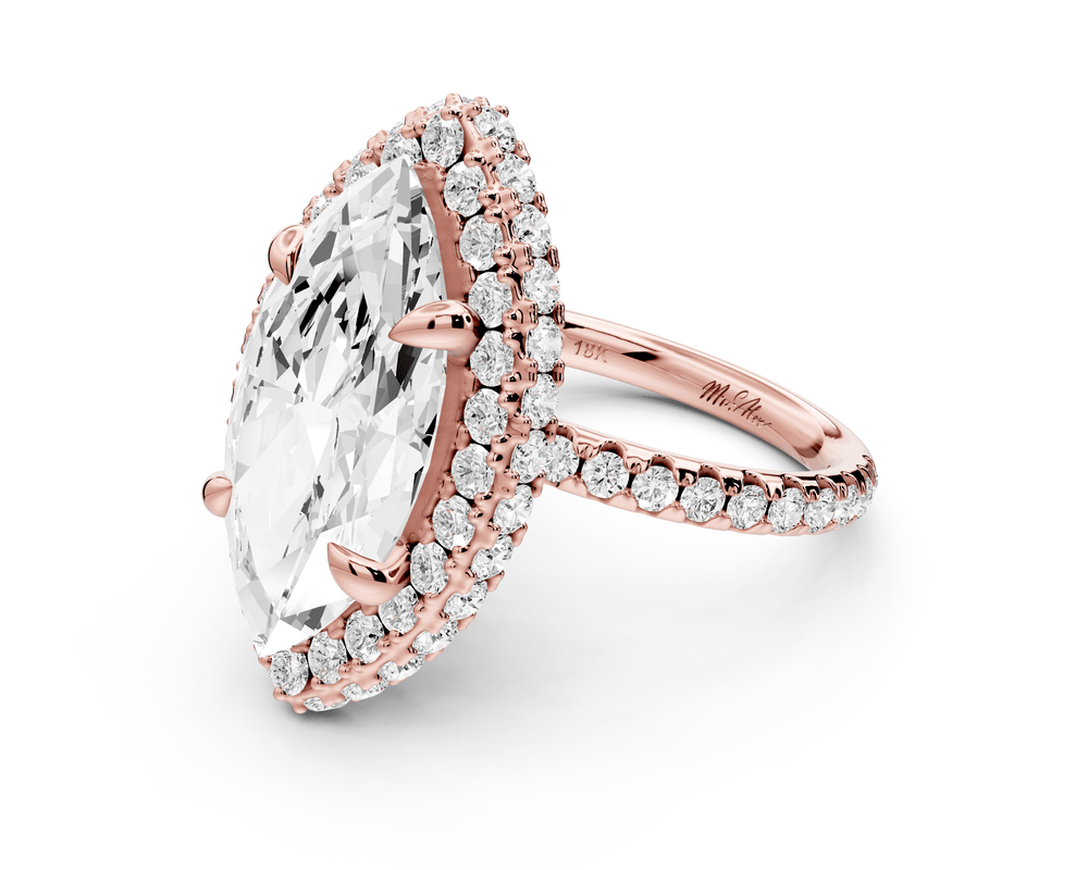 Amelie - 5ct 14k rose gold marquise Diamond with Rollover Halo and Pavé engagement Ring - Mr. Alex Jewelry