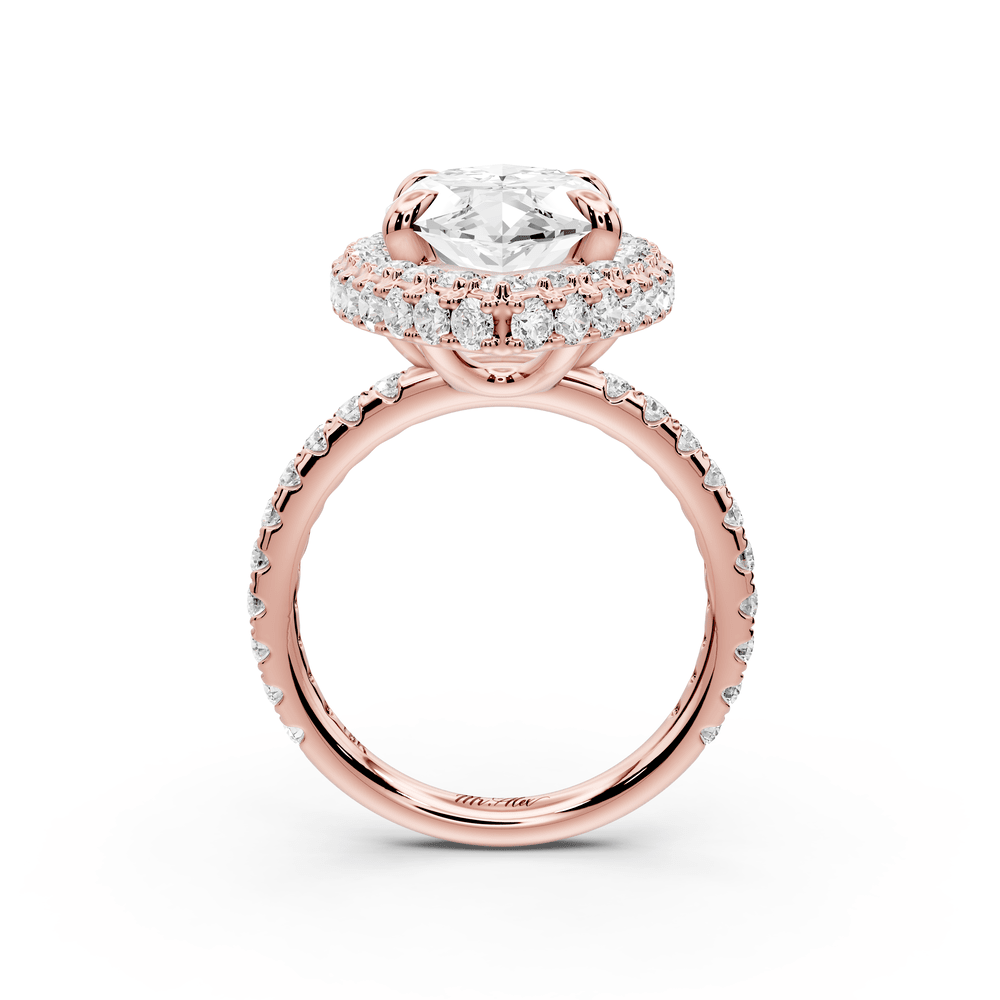 Amelie - 5ct 14k rose gold marquise Diamond with Rollover Halo and Pavé engagement Ring - Mr. Alex Jewelry