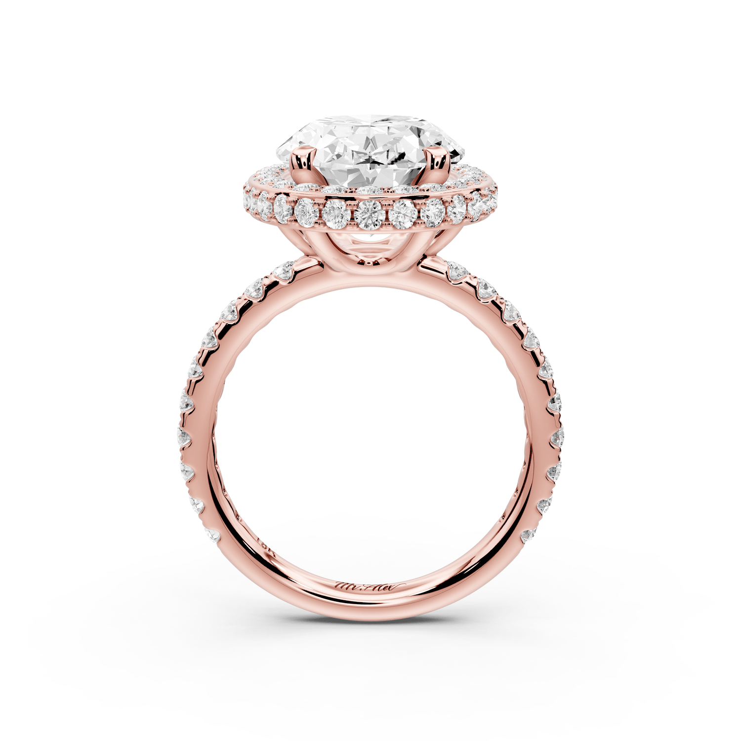 Amelie - 5ct 14k rose gold oval Diamond with Rollover Halo and Pavé Engagement Ring - Mr. Alex Jewelry