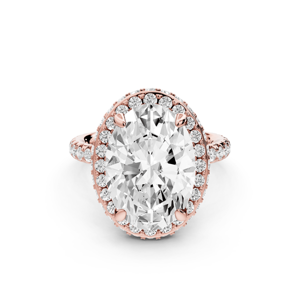 Amelie - 5ct 14k rose gold oval Diamond with Rollover Halo and Pavé Engagement Ring - Mr. Alex Jewelry