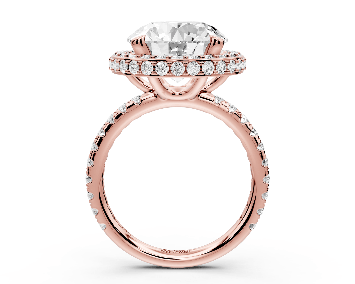Amelie - 5ct 14k rose gold round Diamond with Rollover Halo and Pavé Engagment Ring - Mr. Alex Jewelry