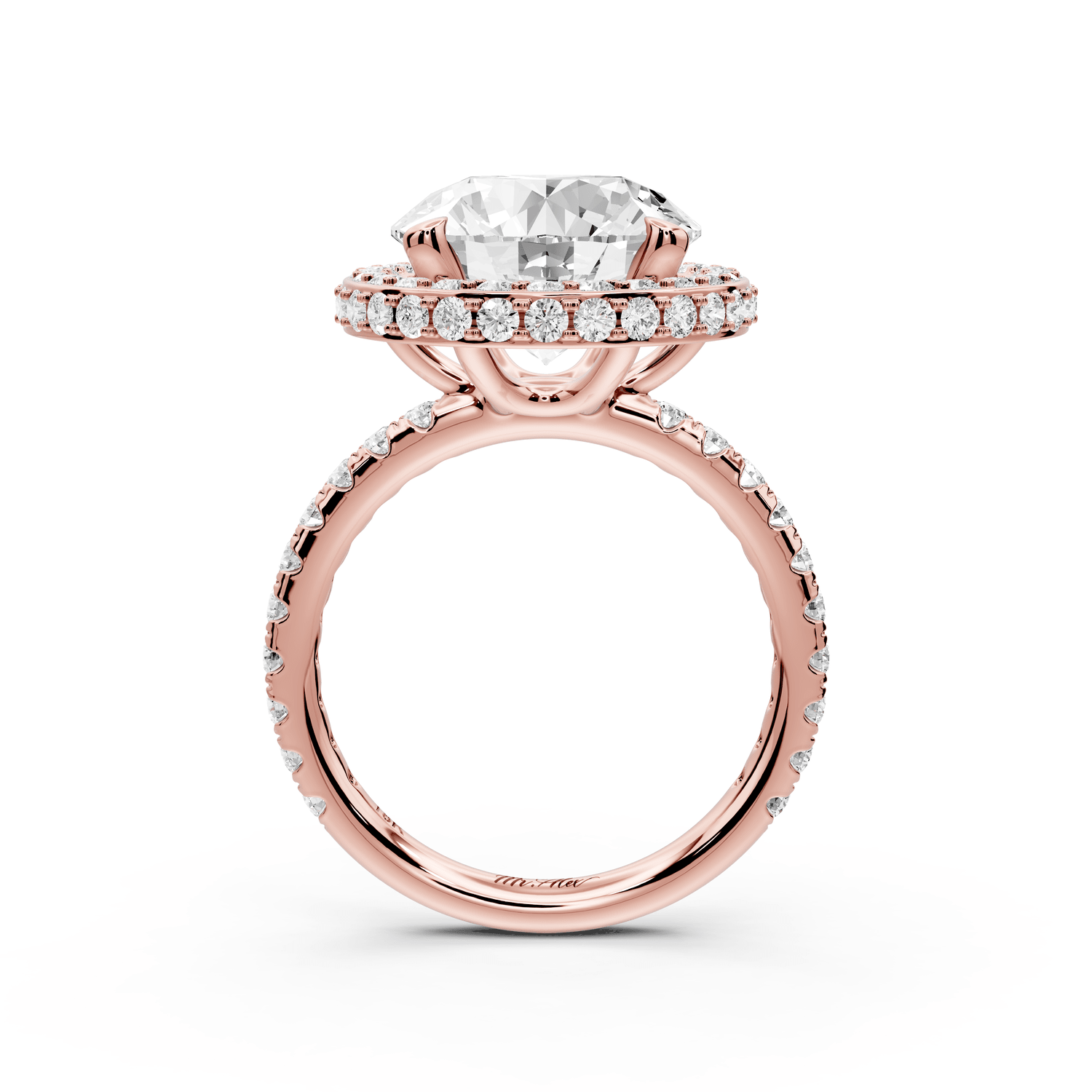 Amelie - 5ct 14k rose gold round Diamond with Rollover Halo and Pavé Engagment Ring - Mr. Alex Jewelry