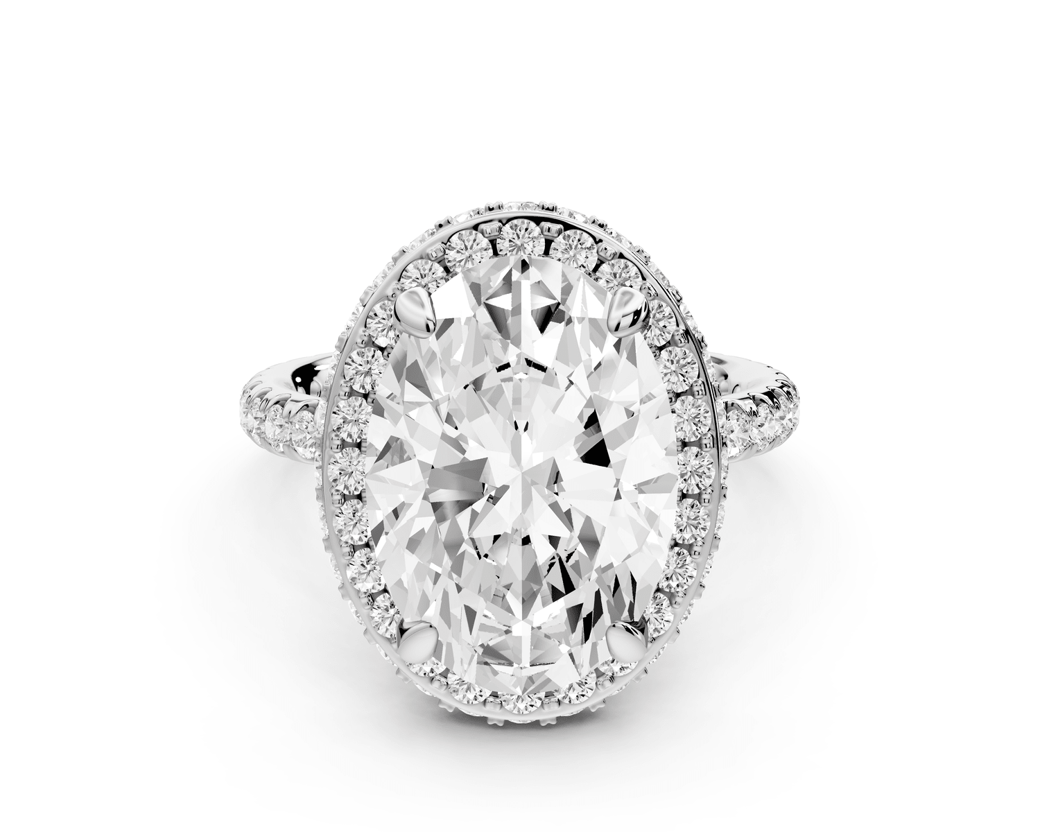 Amelie - 5ct 14k white gold oval Diamond with Rollover Halo and Pavé Engagement Ring - Mr. Alex Jewelry