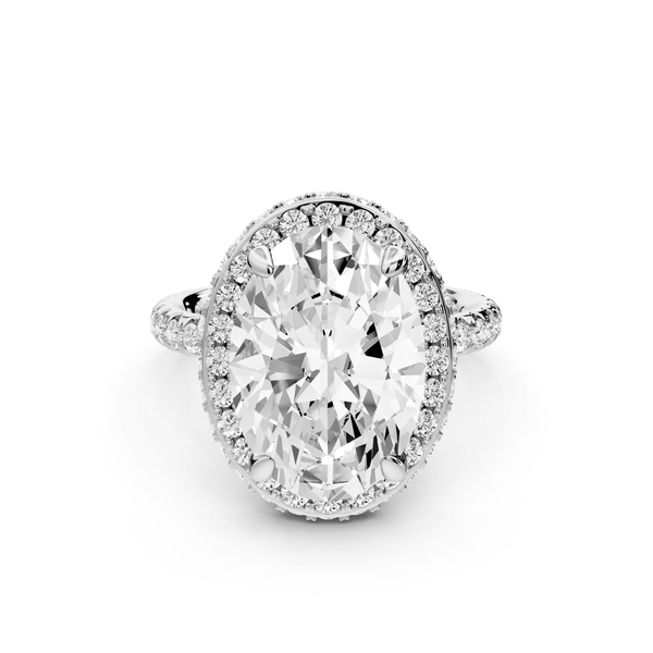 Amelie - 5ct 14k white gold oval Diamond with Rollover Halo and Pavé Engagement Ring - Mr. Alex Jewelry
