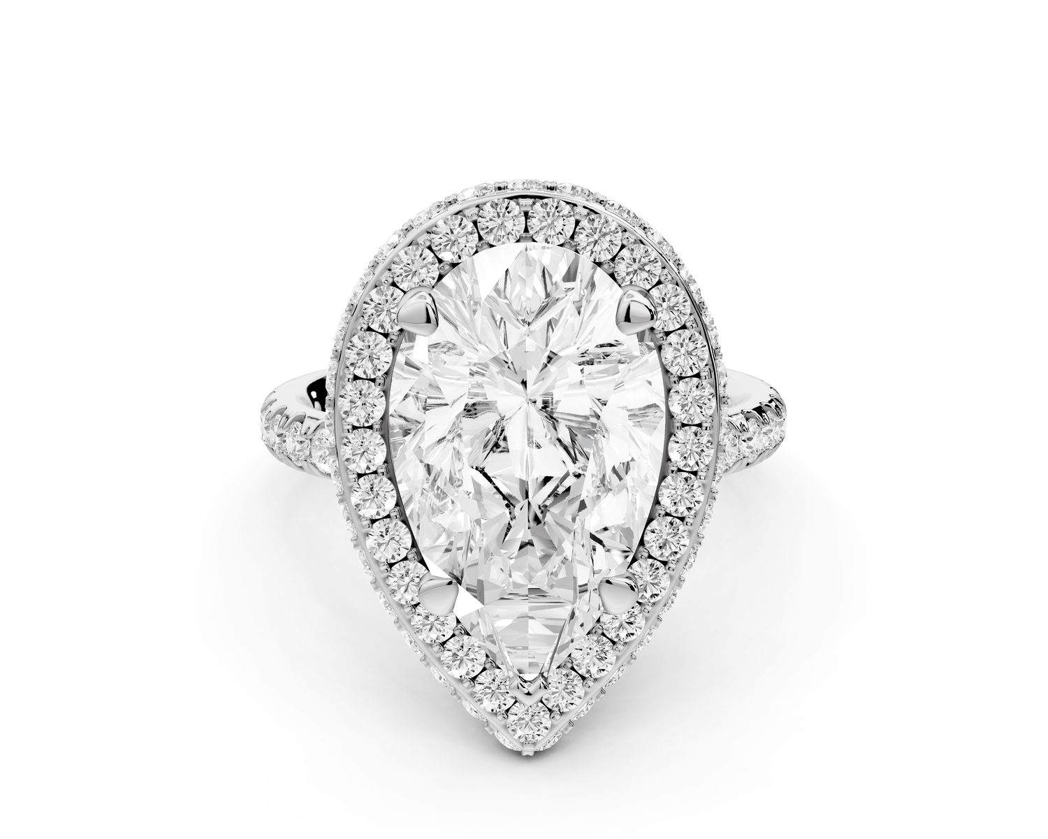 Amelie - 5ct 14k white gold pear Diamond with Rollover Halo and Pavé Engagement Ring - Mr. Alex Jewelry