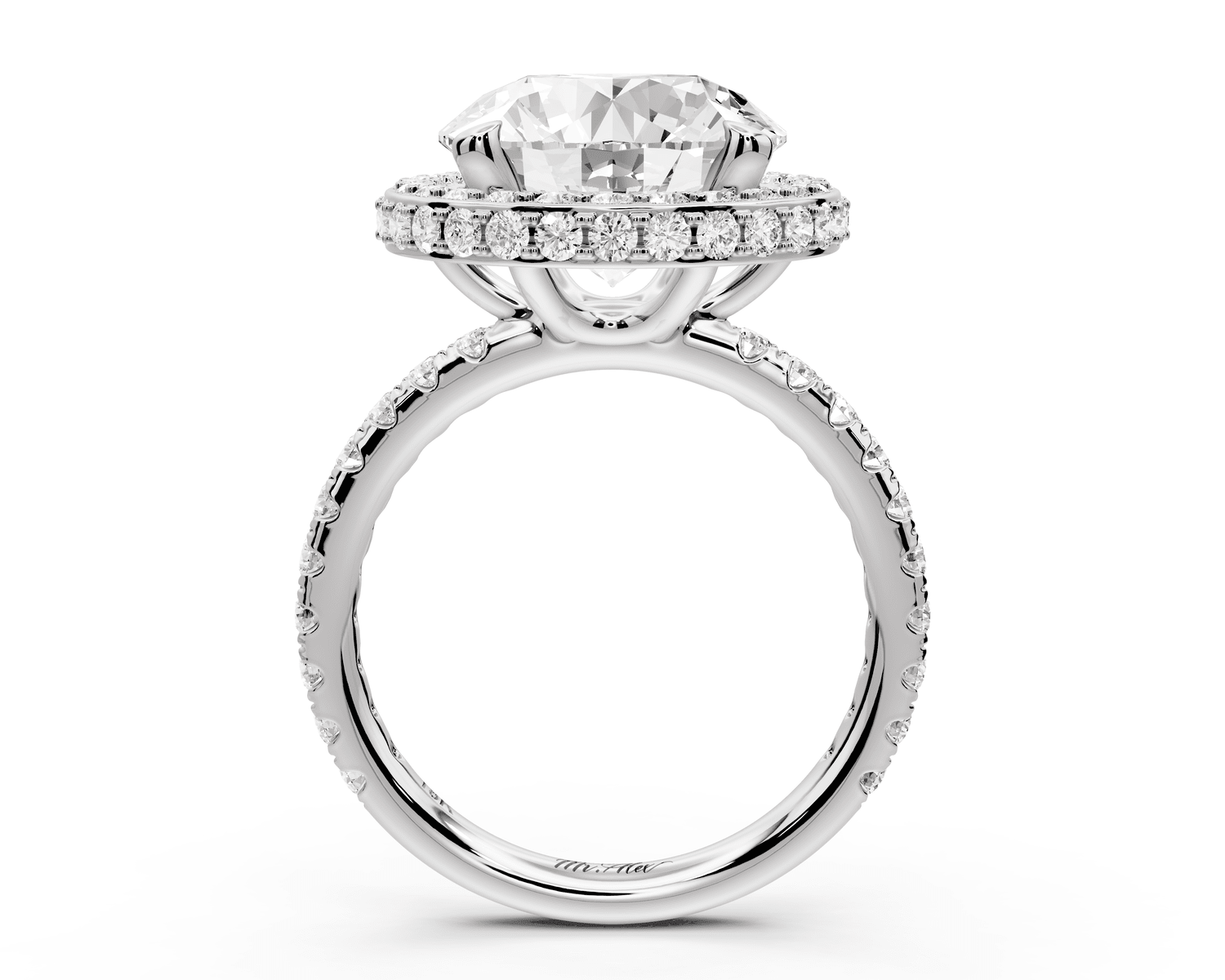 Amelie - 5ct 14k white gold round Diamond with Rollover Halo and Pavé Engagment Ring - Mr. Alex Jewelry