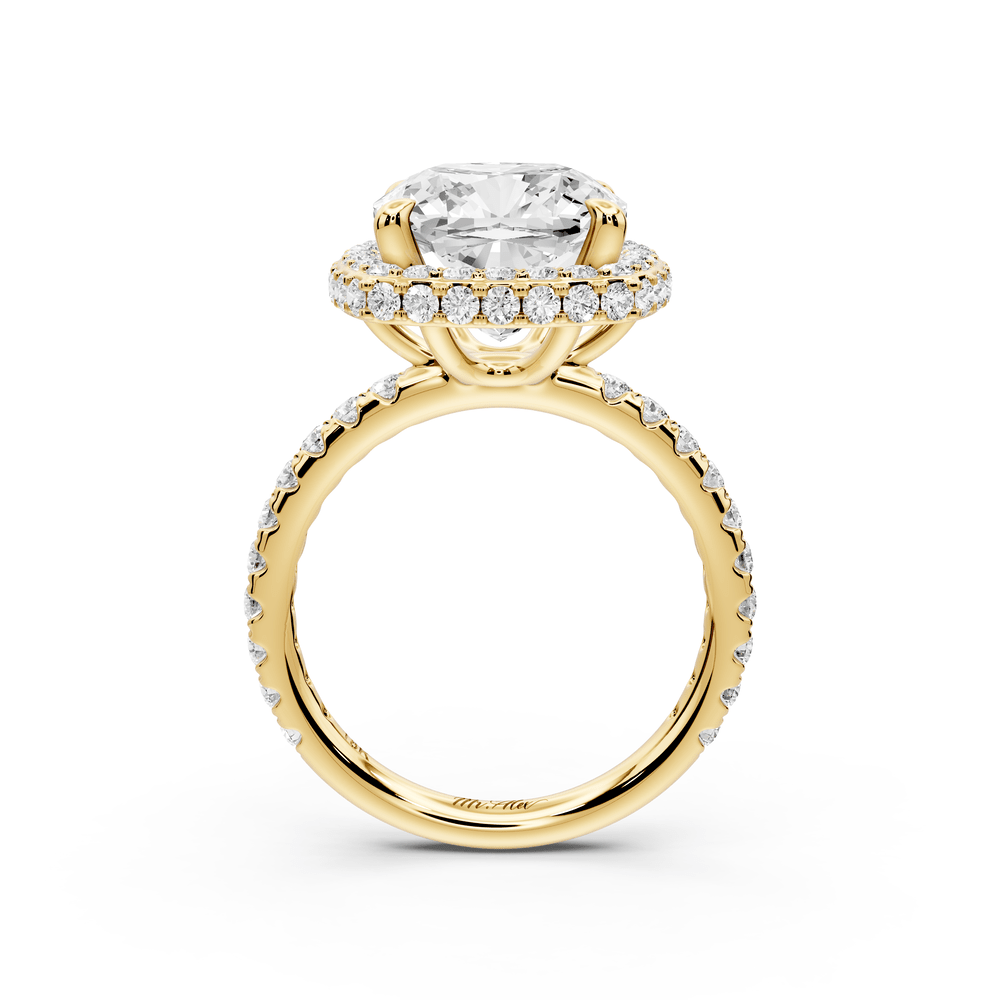 Amelie - 5ct 14k yellow gold cushion Diamond with Rollover Halo and Pavé engagement Ring - Mr. Alex Jewelry
