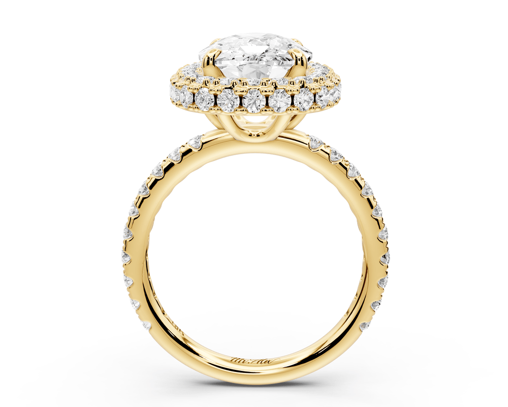 Amelie - 5ct 14k yellow gold ecushion Diamond with Rollover Halo and Pavé engagement Ring - Mr. Alex Jewelry