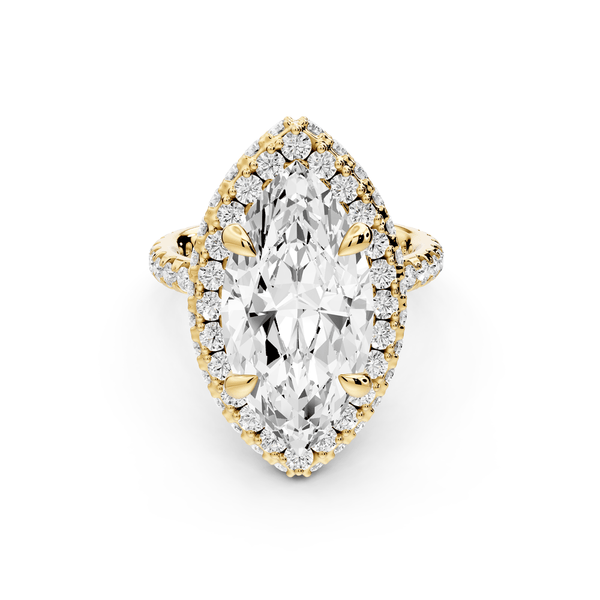 Amelie - 5ct 14k yellow gold marquise Diamond with Rollover Halo and Pavé engagement Ring - Mr. Alex Jewelry