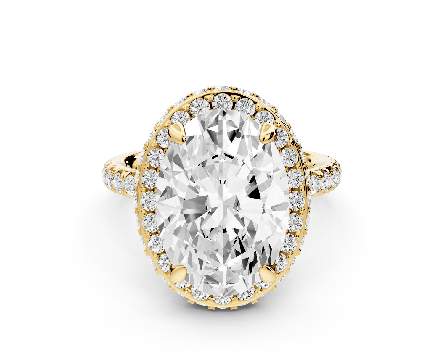 Amelie - 5ct 14k yellow gold oval Diamond with Rollover Halo and Pavé Engagement Ring - Mr. Alex Jewelry