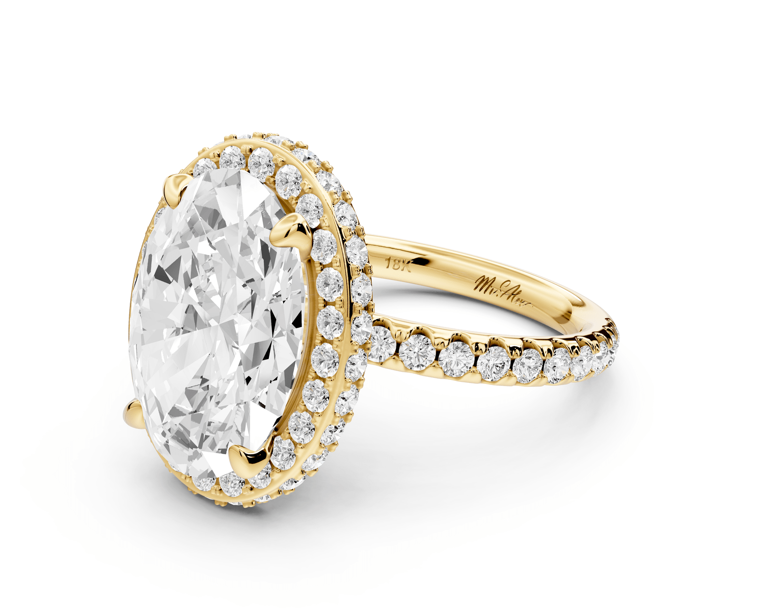 Amelie - 5ct 14k yellow gold oval Diamond with Rollover Halo and Pavé Engagement Ring - Mr. Alex Jewelry