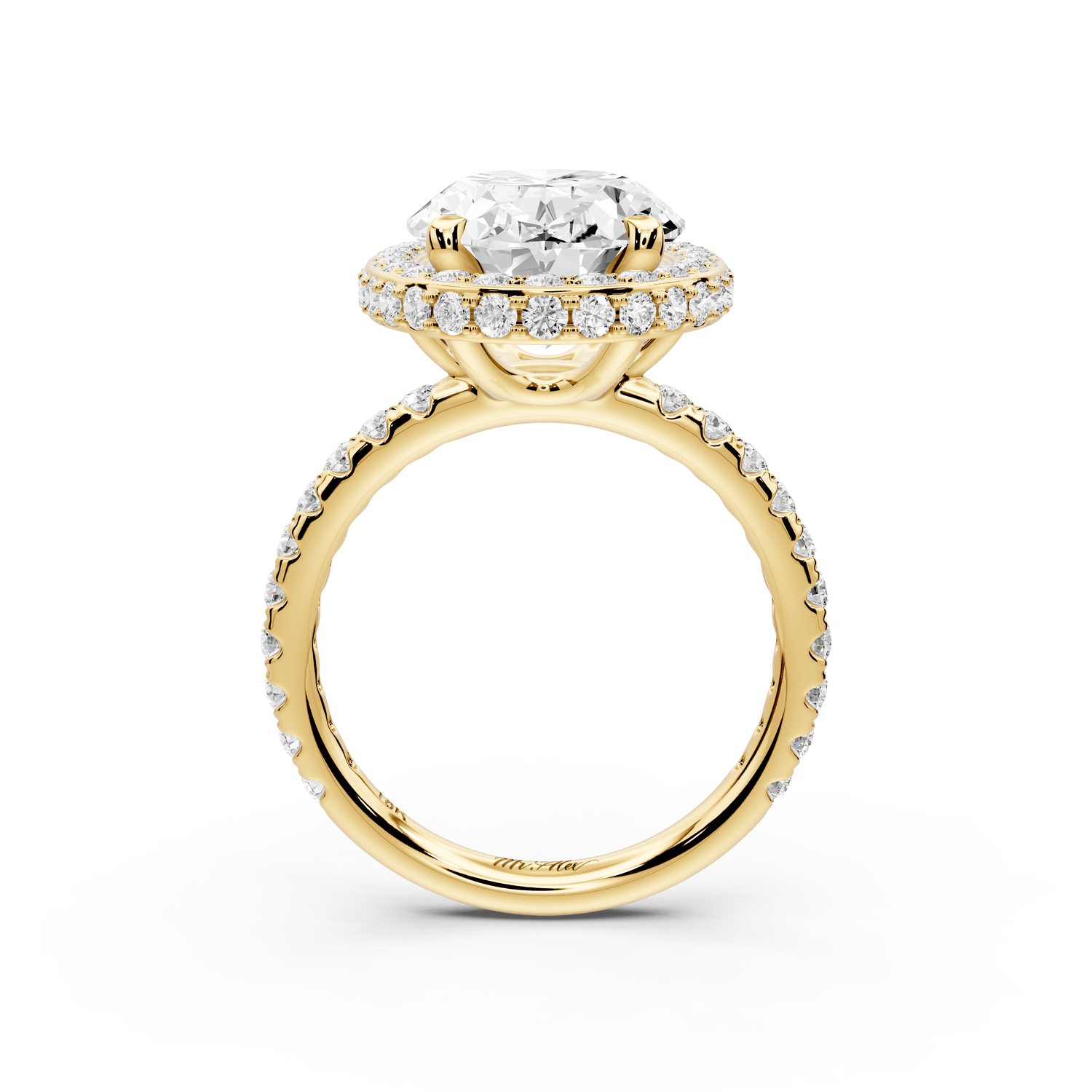 Amelie - 5ct 14k yellow gold oval Diamond with Rollover Halo and Pavé Engagement Ring - Mr. Alex Jewelry