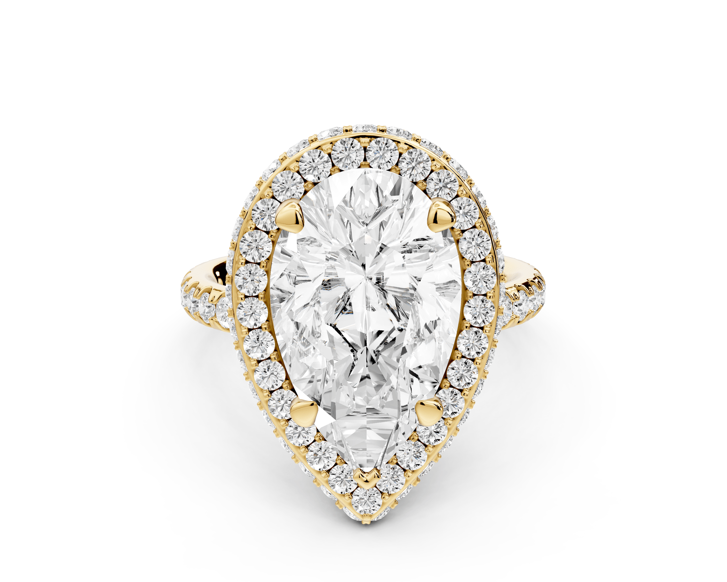 Amelie - 5ct 14k yellow gold pear Diamond with Rollover Halo and Pavé Engagement Ring - Mr. Alex Jewelry
