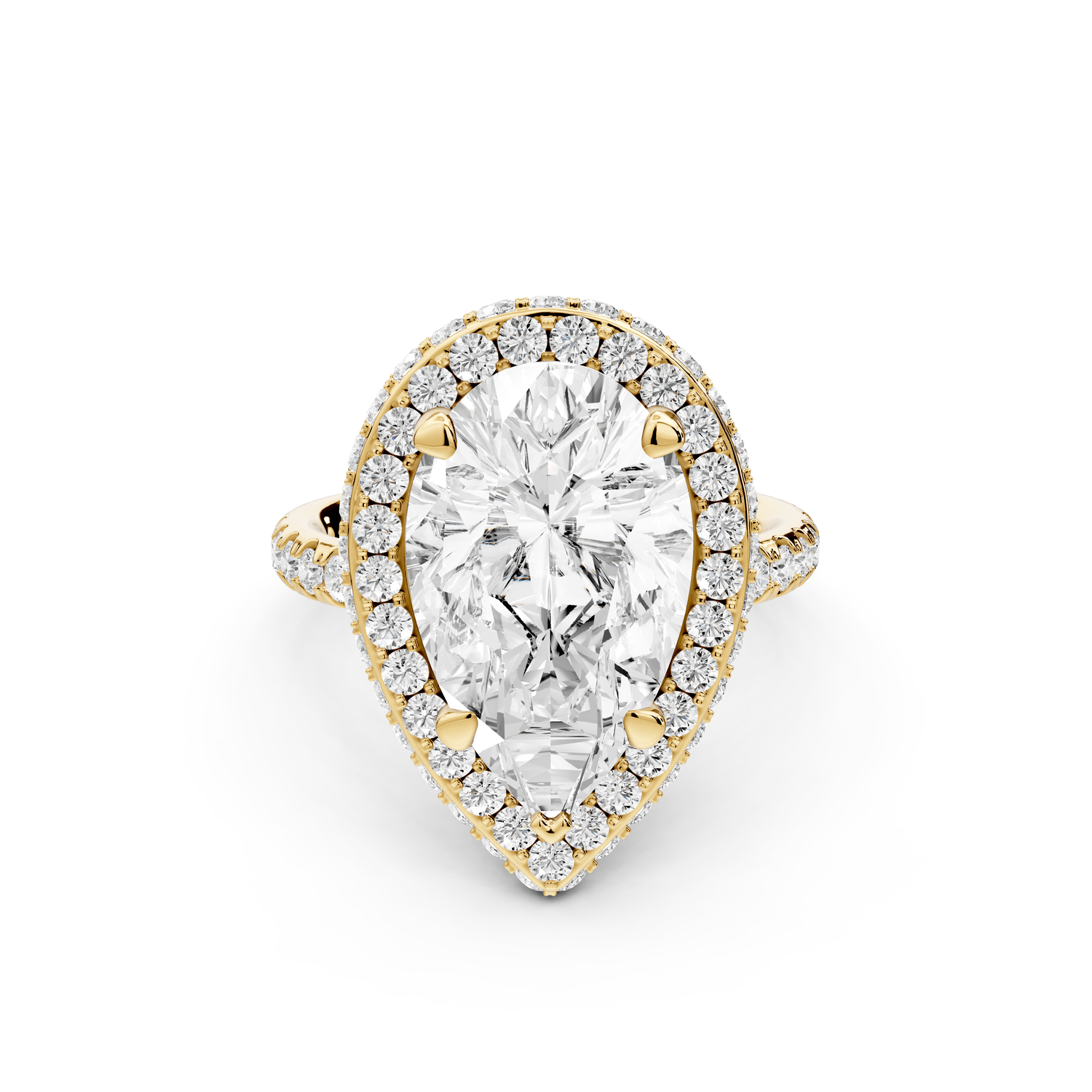 Amelie - 5ct 14k yellow gold pear Diamond with Rollover Halo and Pavé Engagement Ring - Mr. Alex Jewelry