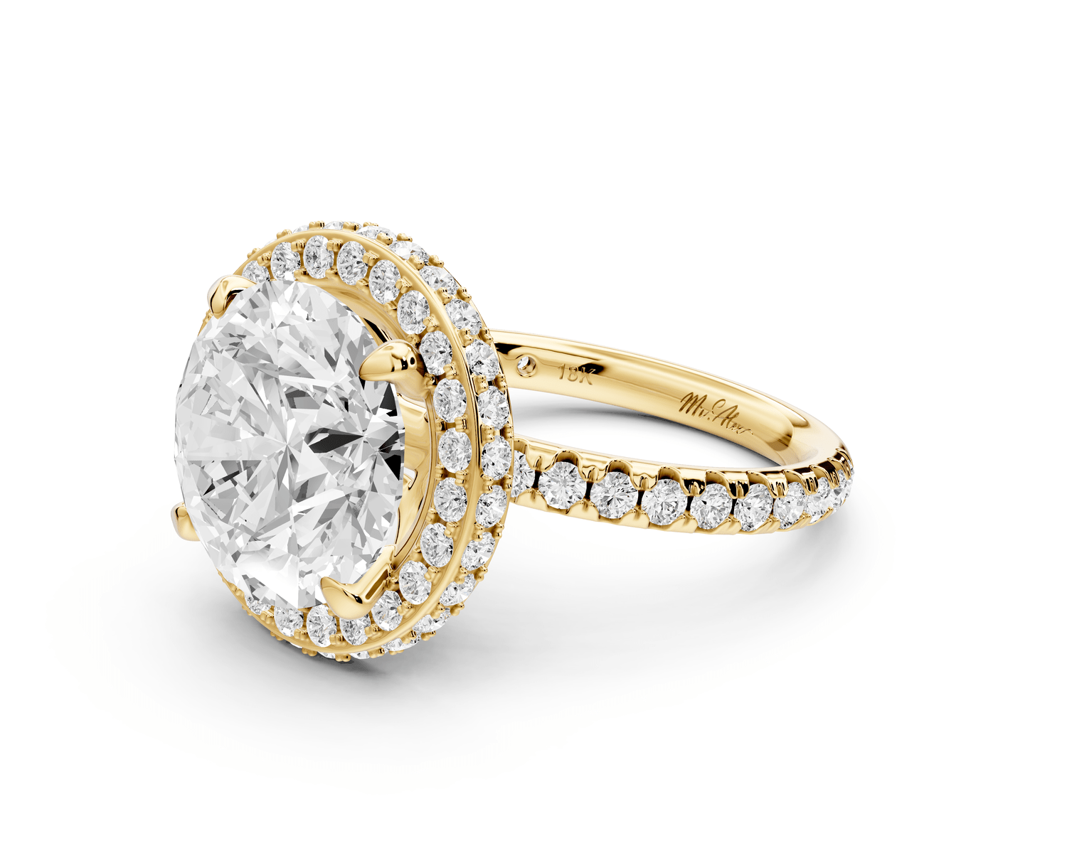 Amelie - 5ct 14k yellow gold round Diamond with Rollover Halo and Pavé Engagment Ring - Mr. Alex Jewelry