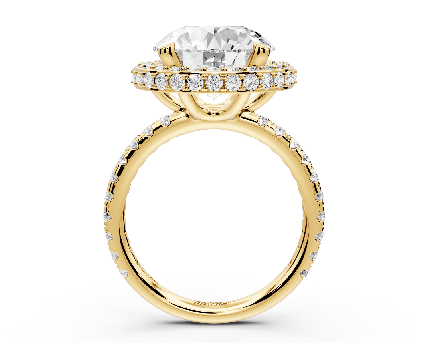 Amelie - 5ct 14k yellow gold round Diamond with Rollover Halo and Pavé Engagment Ring - Mr. Alex Jewelry