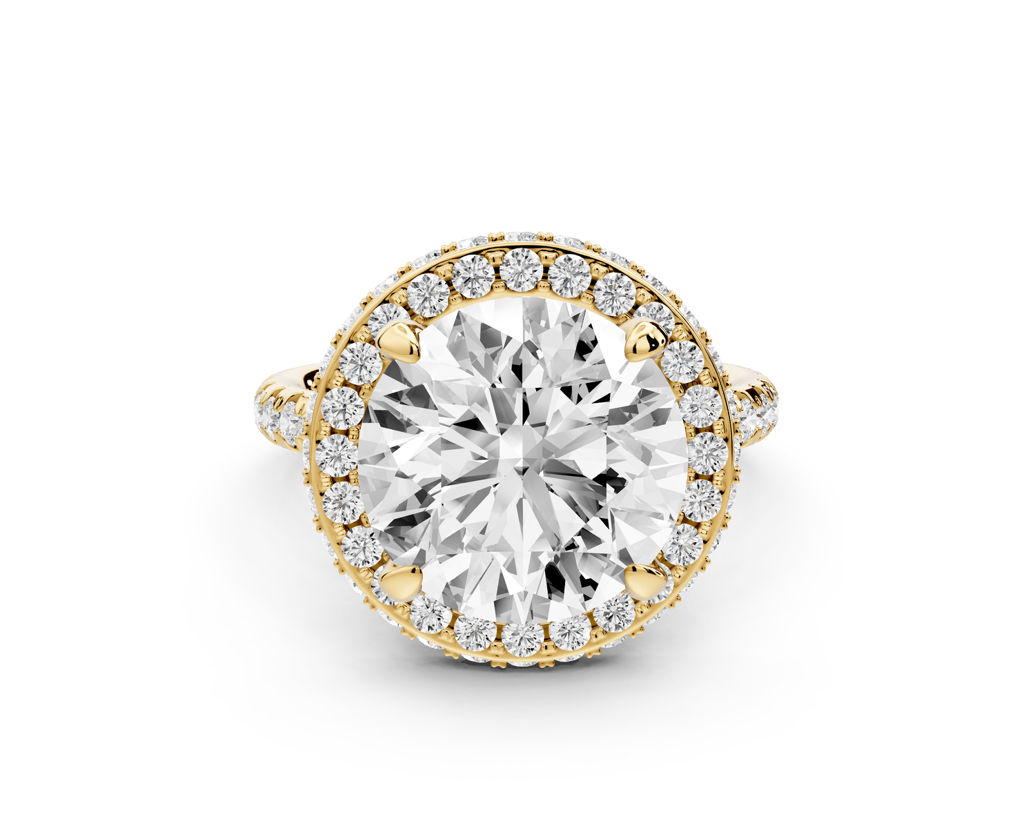 Amelie - 5ct 14k yellow gold round Diamond with Rollover Halo and Pavé Engagment Ring - Mr. Alex Jewelry