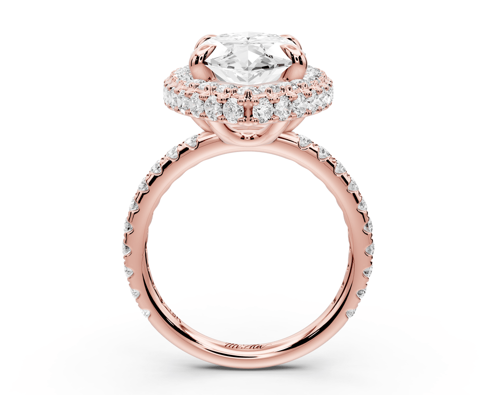Amelie - 5ct 18k rose gold marquise Diamond with Rollover Halo and Pavé engagement Ring - Mr. Alex Jewelry
