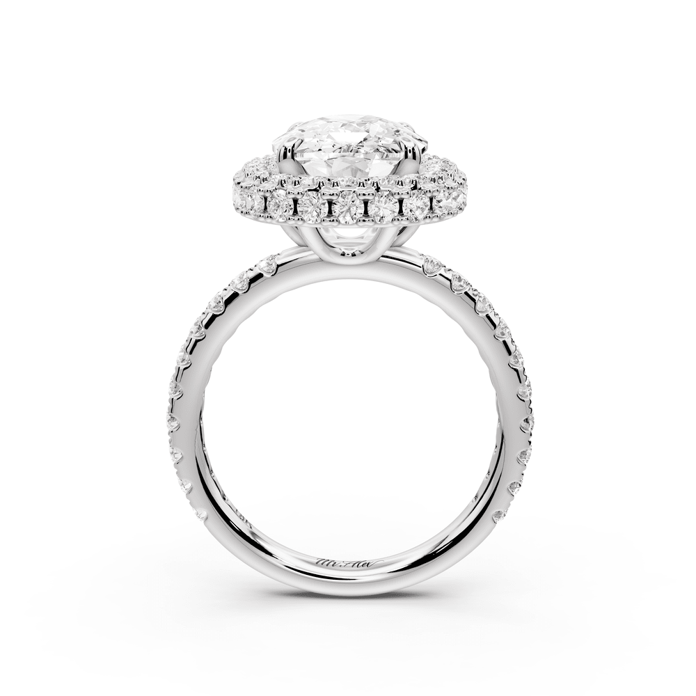 Amelie - 5ct 18k white gold ecushion Diamond with Rollover Halo and Pavé engagement Ring - Mr. Alex Jewelry