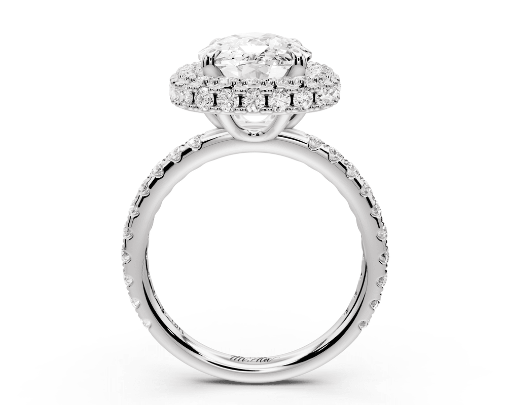 Amelie - 5ct 18k white gold ecushion Diamond with Rollover Halo and Pavé engagement Ring - Mr. Alex Jewelry
