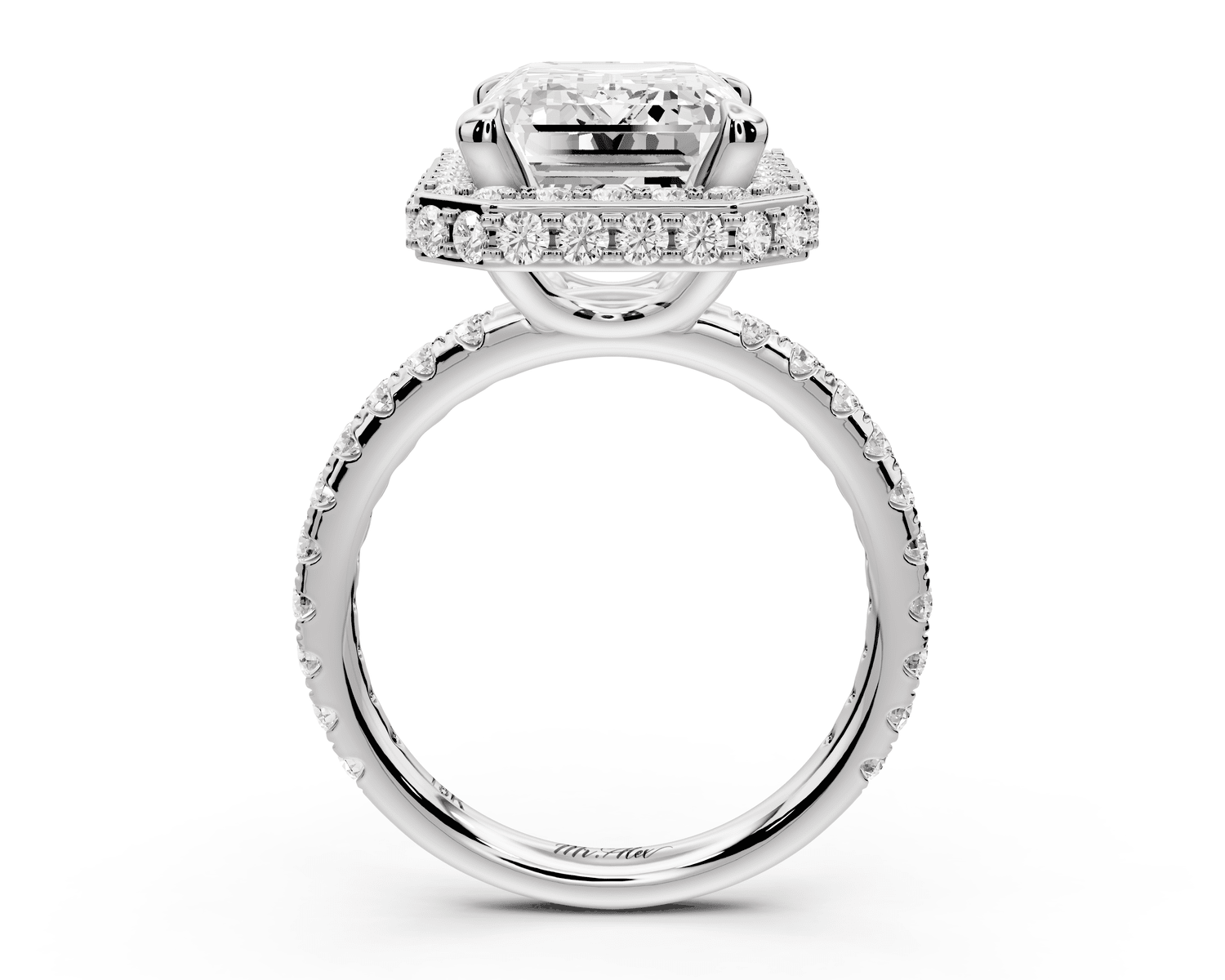 Amelie - 5ct 18k white gold emerald Diamond with Rollover Halo and Pavé Engagement Ring - Mr. Alex Jewelry