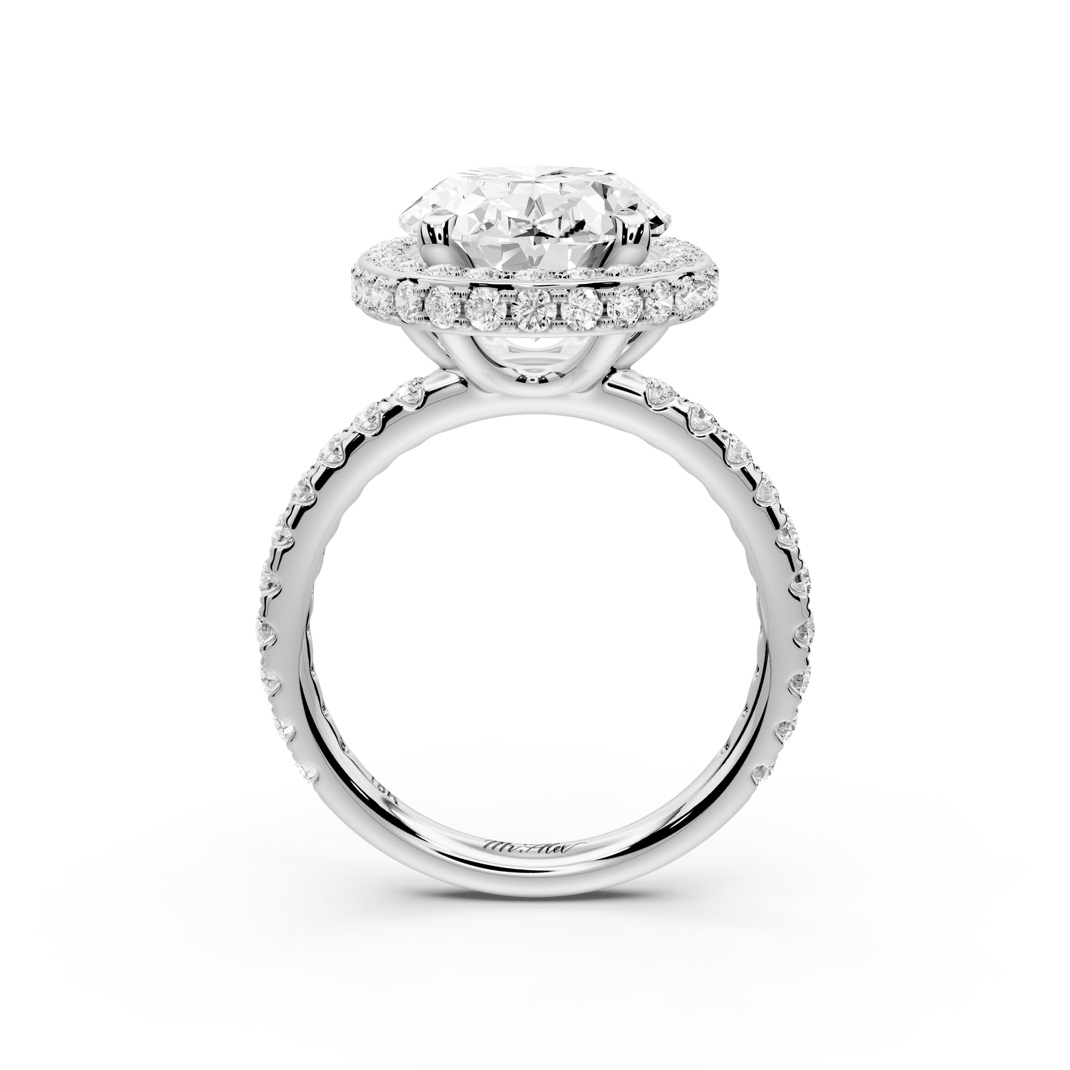 Amelie - 5ct 18k white gold oval Diamond with Rollover Halo and Pavé Engagement Ring - Mr. Alex Jewelry