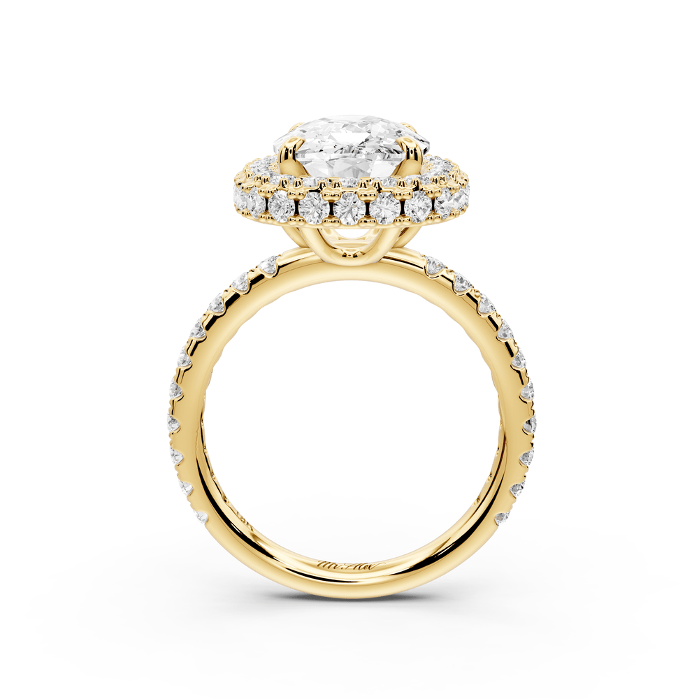 Amelie - 5ct 18k yellow gold ecushion Diamond with Rollover Halo and Pavé engagement Ring - Mr. Alex Jewelry