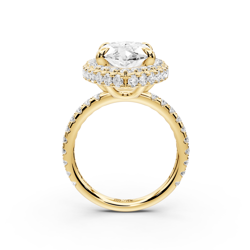 Amelie - 5ct 18k yellow gold marquise Diamond with Rollover Halo and Pavé engagement Ring - Mr. Alex Jewelry