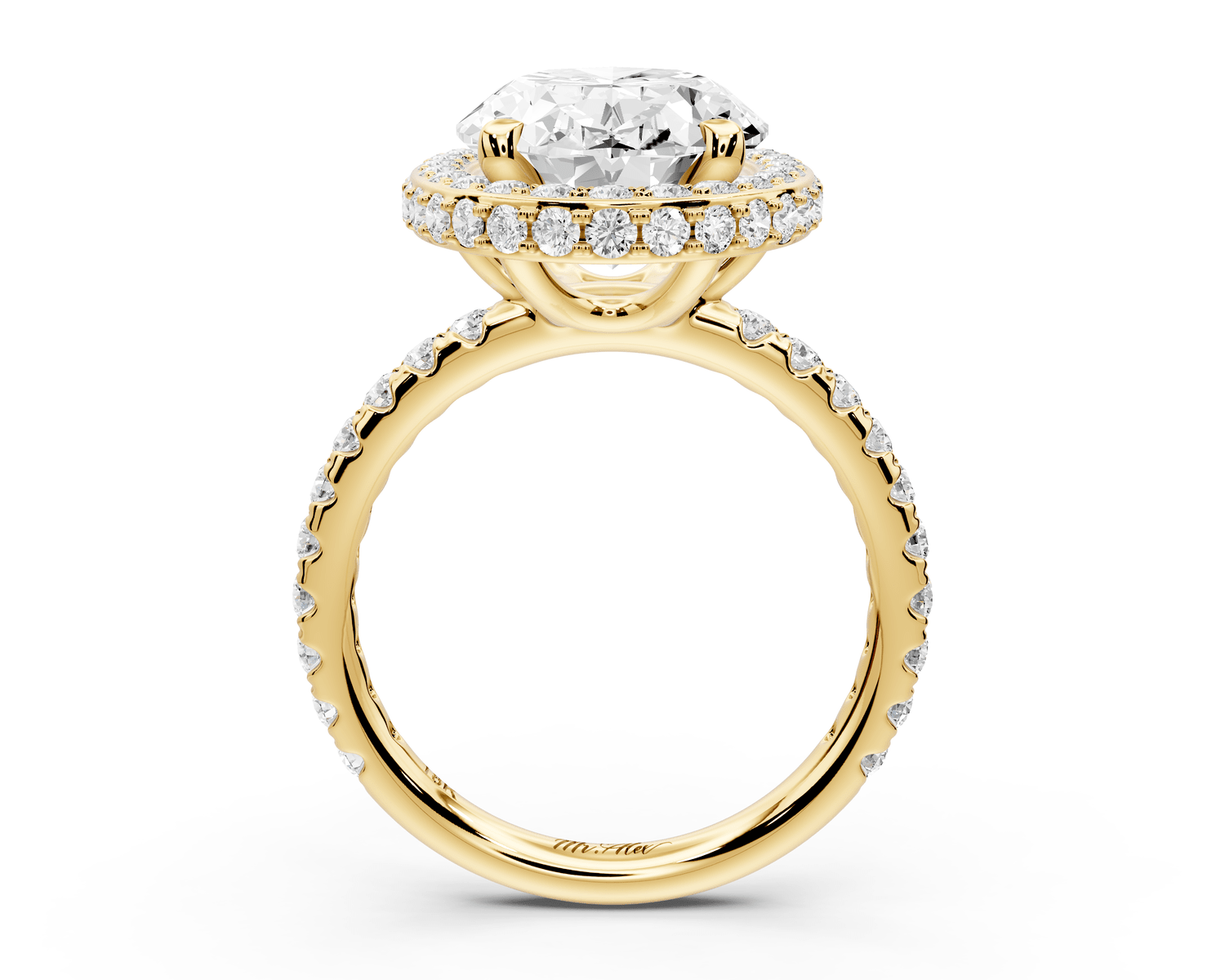 Amelie - 5ct 18k yellow gold oval Diamond with Rollover Halo and Pavé Engagement Ring - Mr. Alex Jewelry