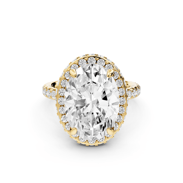 Amelie - 5ct 18k yellow gold oval Diamond with Rollover Halo and Pavé Engagement Ring - Mr. Alex Jewelry