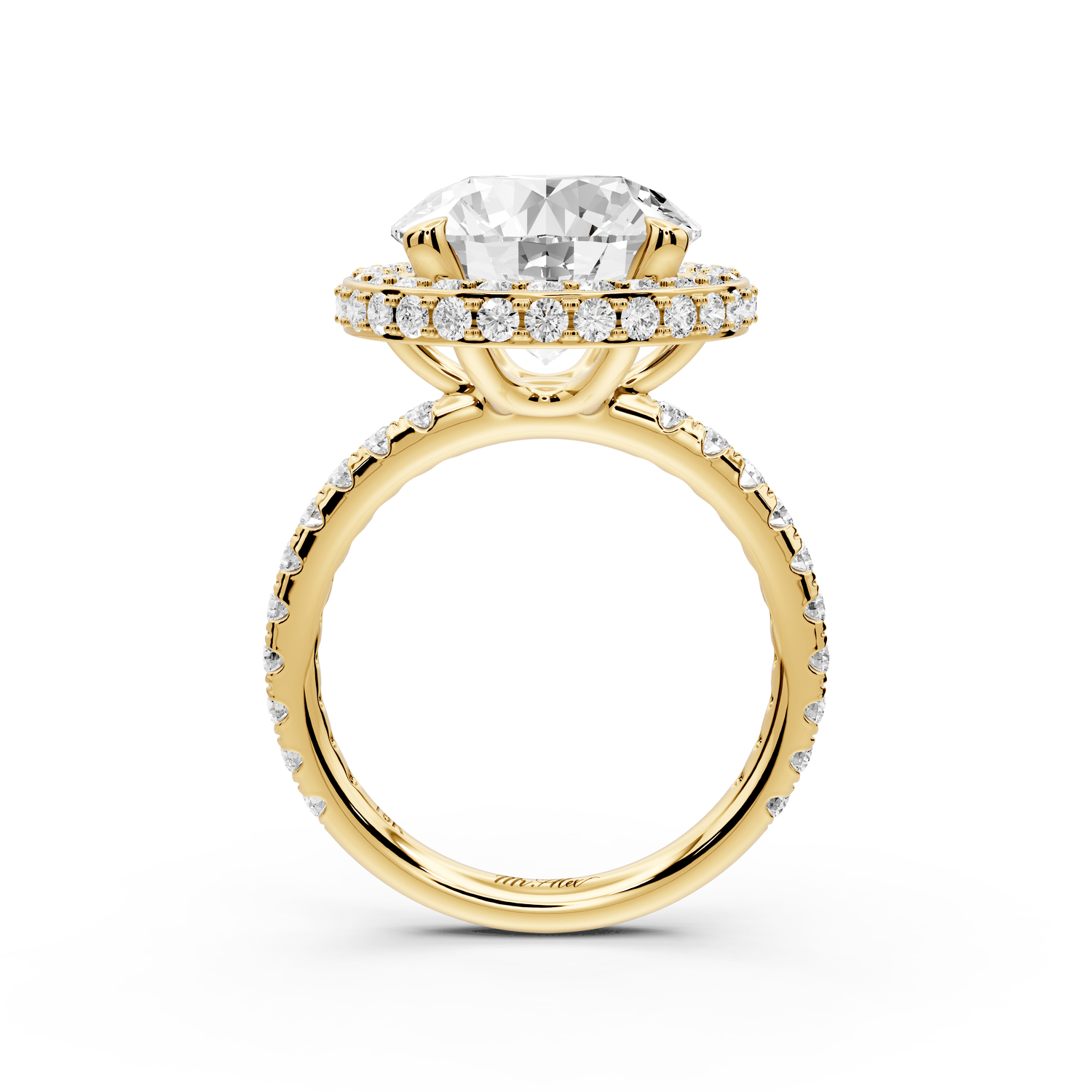 Amelie - 5ct 18k yellow gold round Diamond with Rollover Halo and Pavé Engagment Ring - Mr. Alex Jewelry