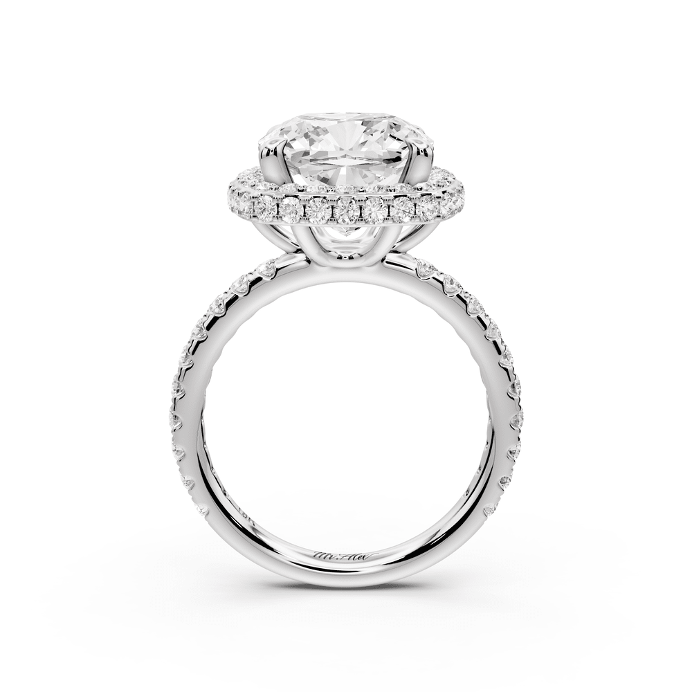 Amelie - 5ct platinum cushion Diamond with Rollover Halo and Pavé engagement Ring - Mr. Alex Jewelry