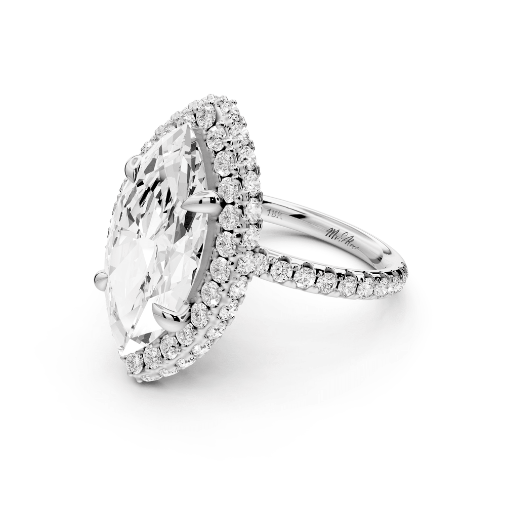 Amelie - 5ct platinum marquise Diamond with Rollover Halo and Pavé engagement Ring - Mr. Alex Jewelry