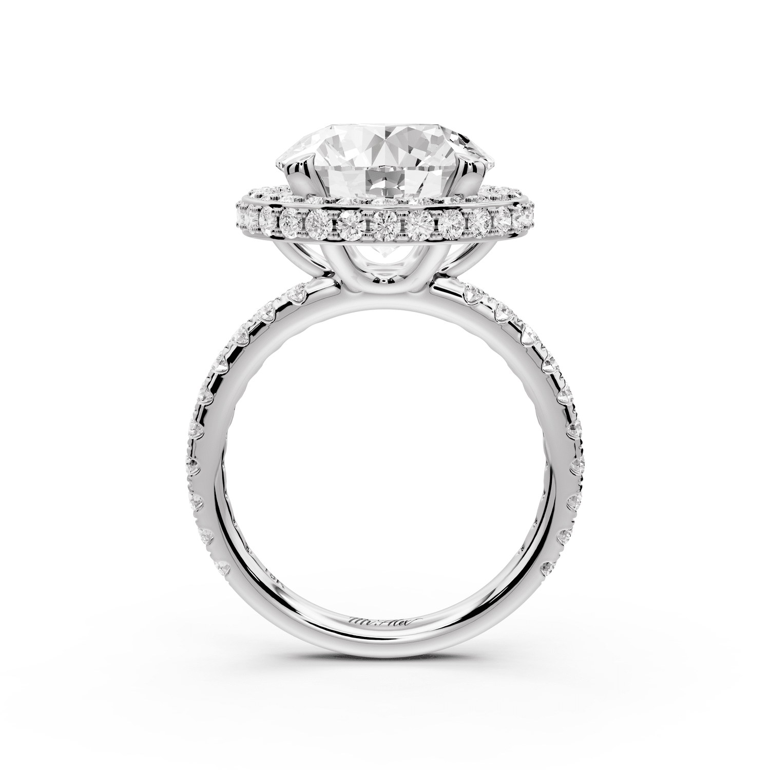 Amelie - 5ct platinum round Diamond with Rollover Halo and Pavé Engagment Ring - Mr. Alex Jewelry