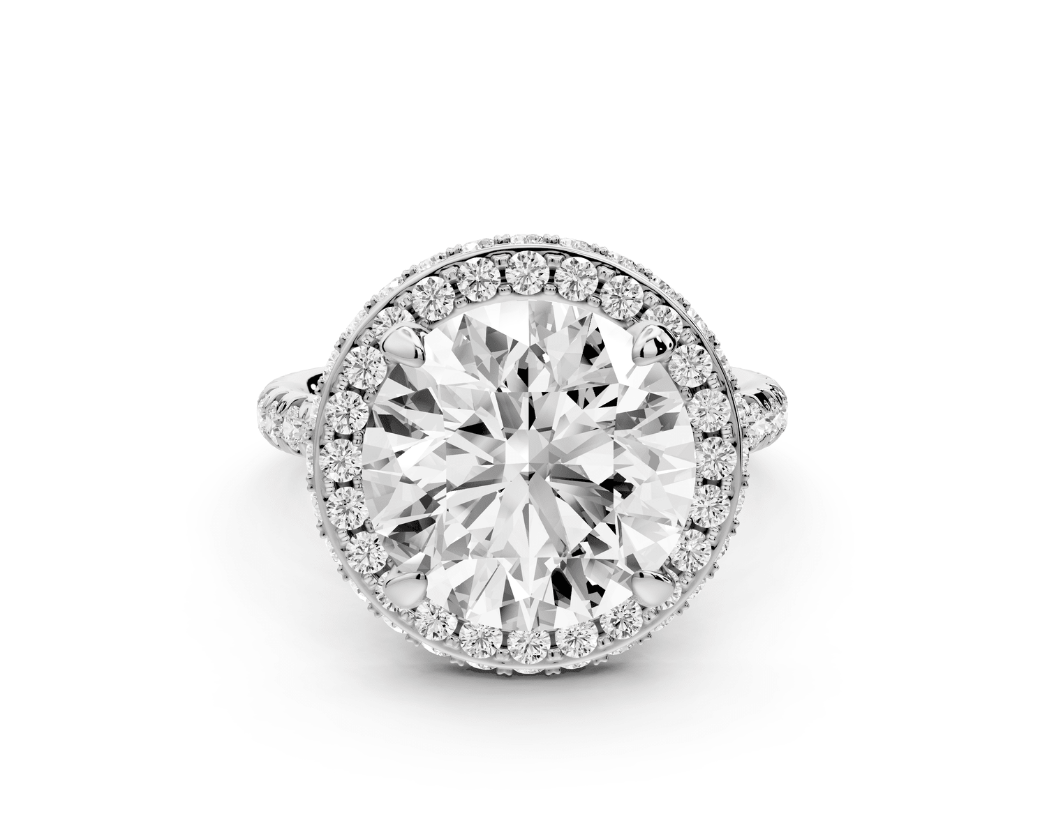 Amelie - 5ct platinum round Diamond with Rollover Halo and Pavé Engagment Ring - Mr. Alex Jewelry