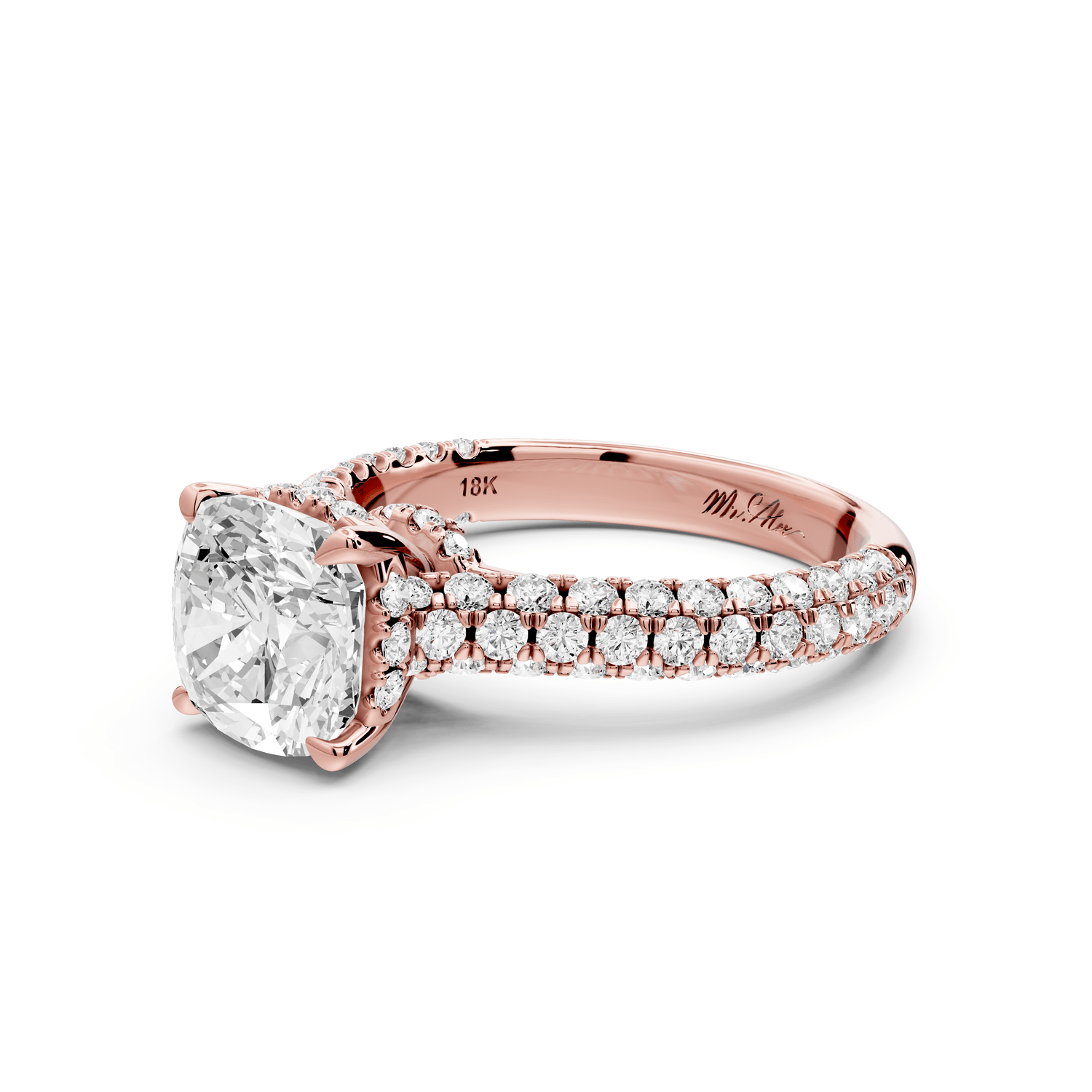 Amoria - 2ct 14k rose gold cushion Diamond Engagement Ring with Pavé Band & Hidden Halo - Mr. Alex Jewelry